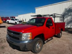 2008 Chevy C2500HD Silverado pick-up truck with service box and rack, regular cab, miles showing