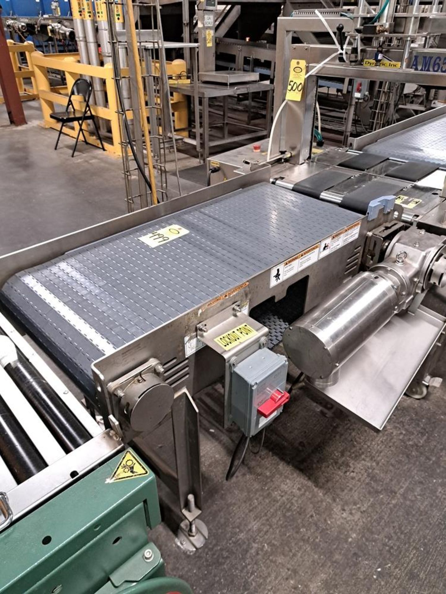 Stainless Steel Frame Conveyor, 20" W X 45" L plastic belt, stainless steel motor, 230/460 volts: