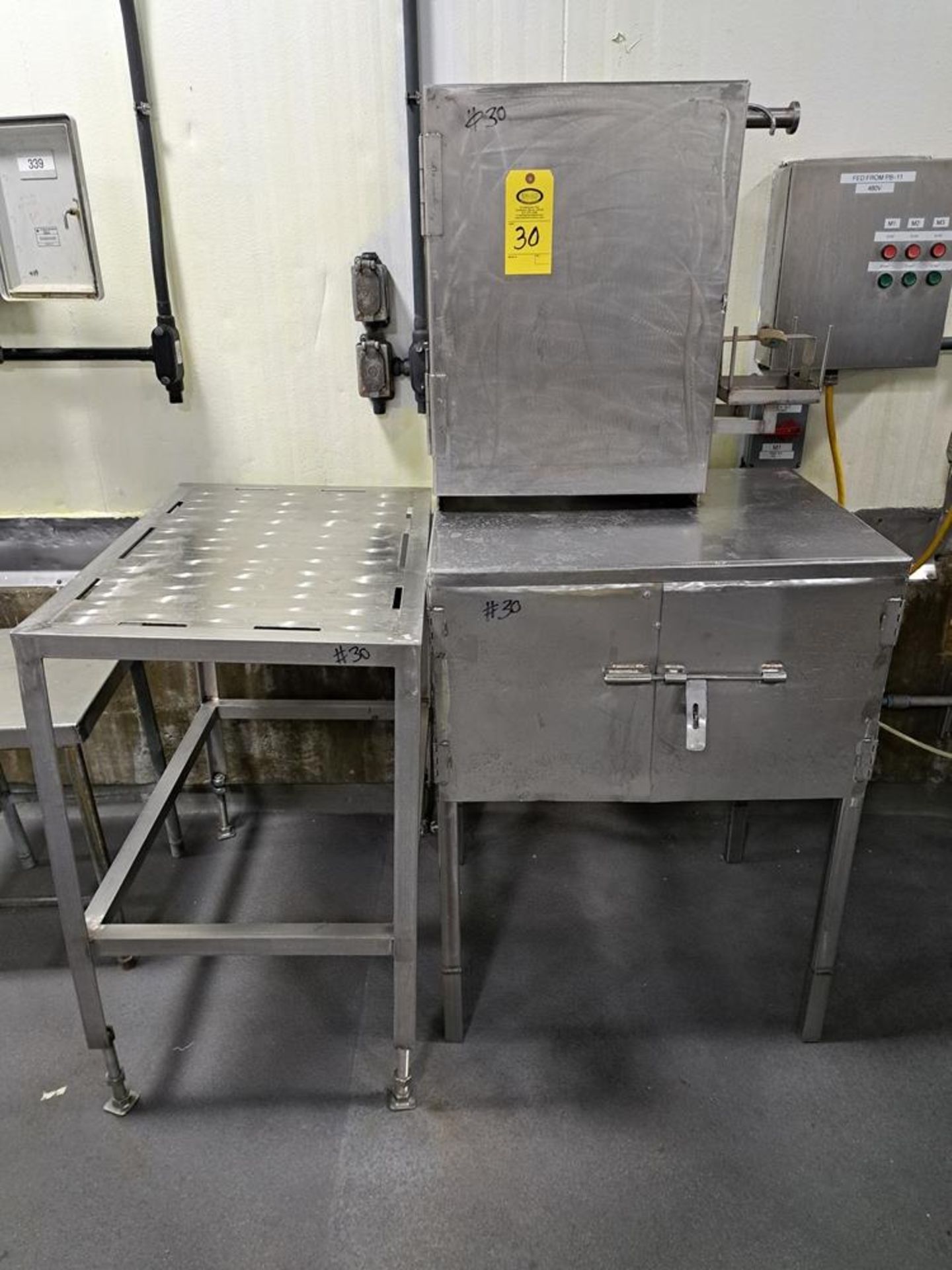 Lot Stainless Steel Tables, (1) 33" W X 30" L X 37" T, (1) 24" W X 36" L X 39" T, (1) 24" W X 36" LX