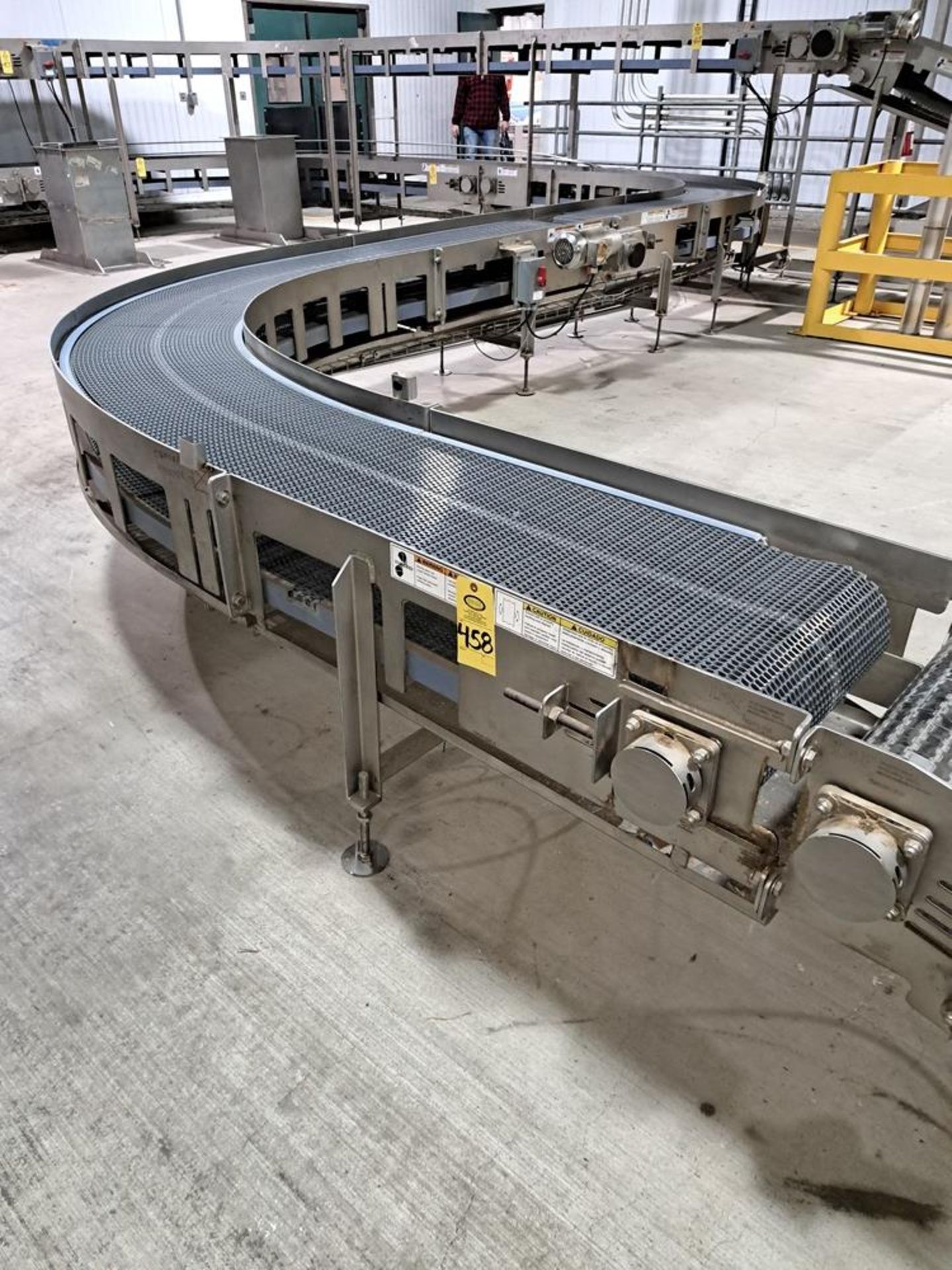 Stainless Steel 90º Conveyor, 20" W X 20' L plastic belt, stainless steel motor 230/460 volts: