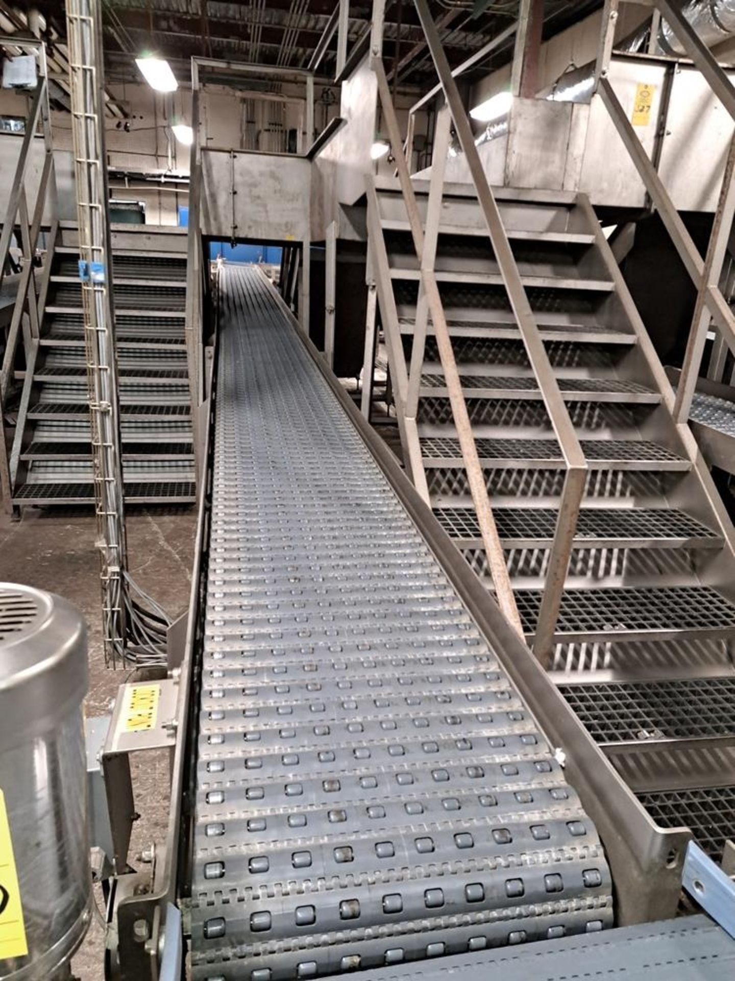 Stainless Steel Frame Conveyor, 20" W X 33' L, plastic belt, stainless steel motor, 230/460 volts: