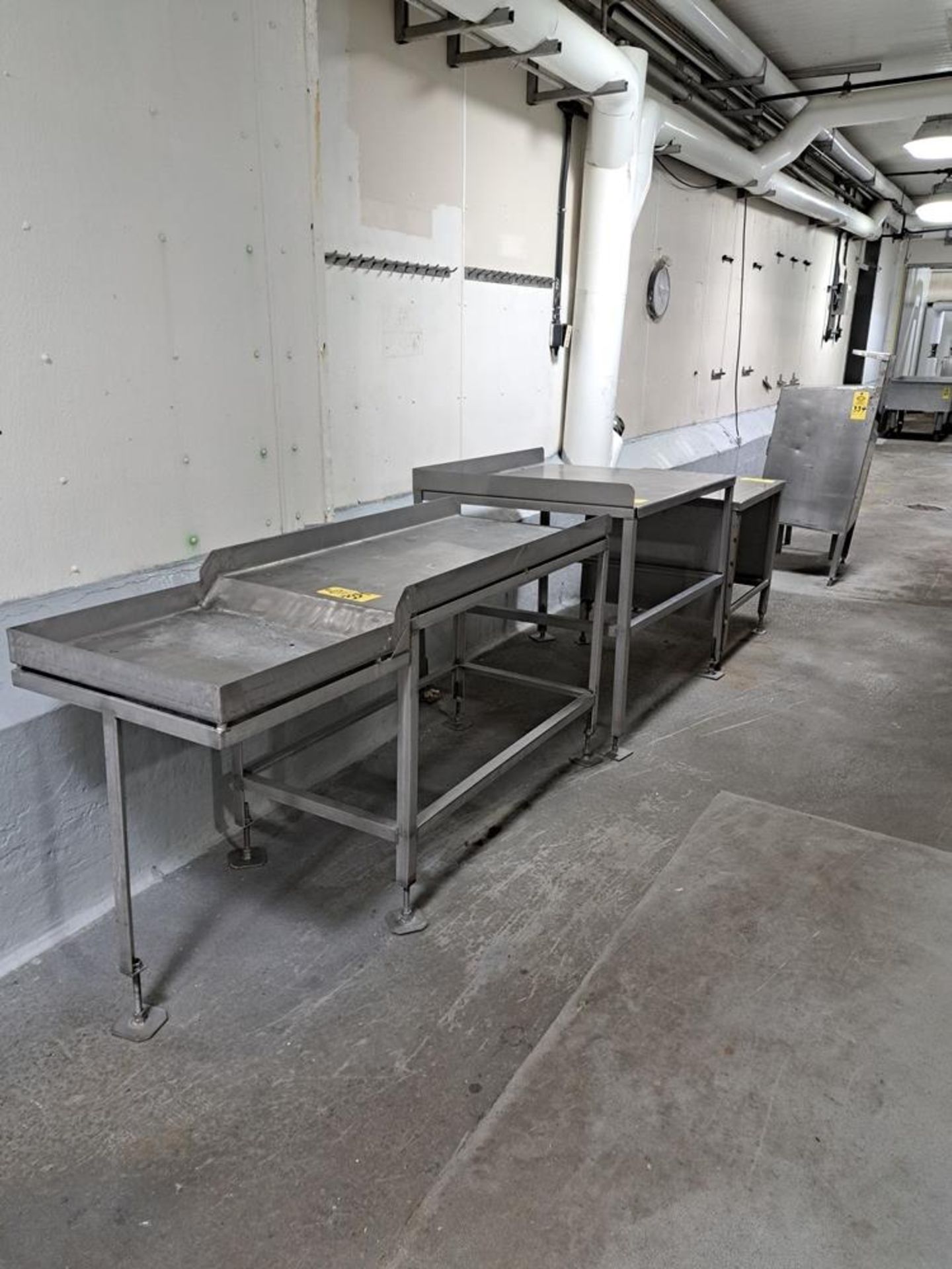 Lot Stainless Steel Table, 24" W X 6' L X 27" T, (1) 36" W X 43" L X 36" T, (1) 30" W X 30" L X