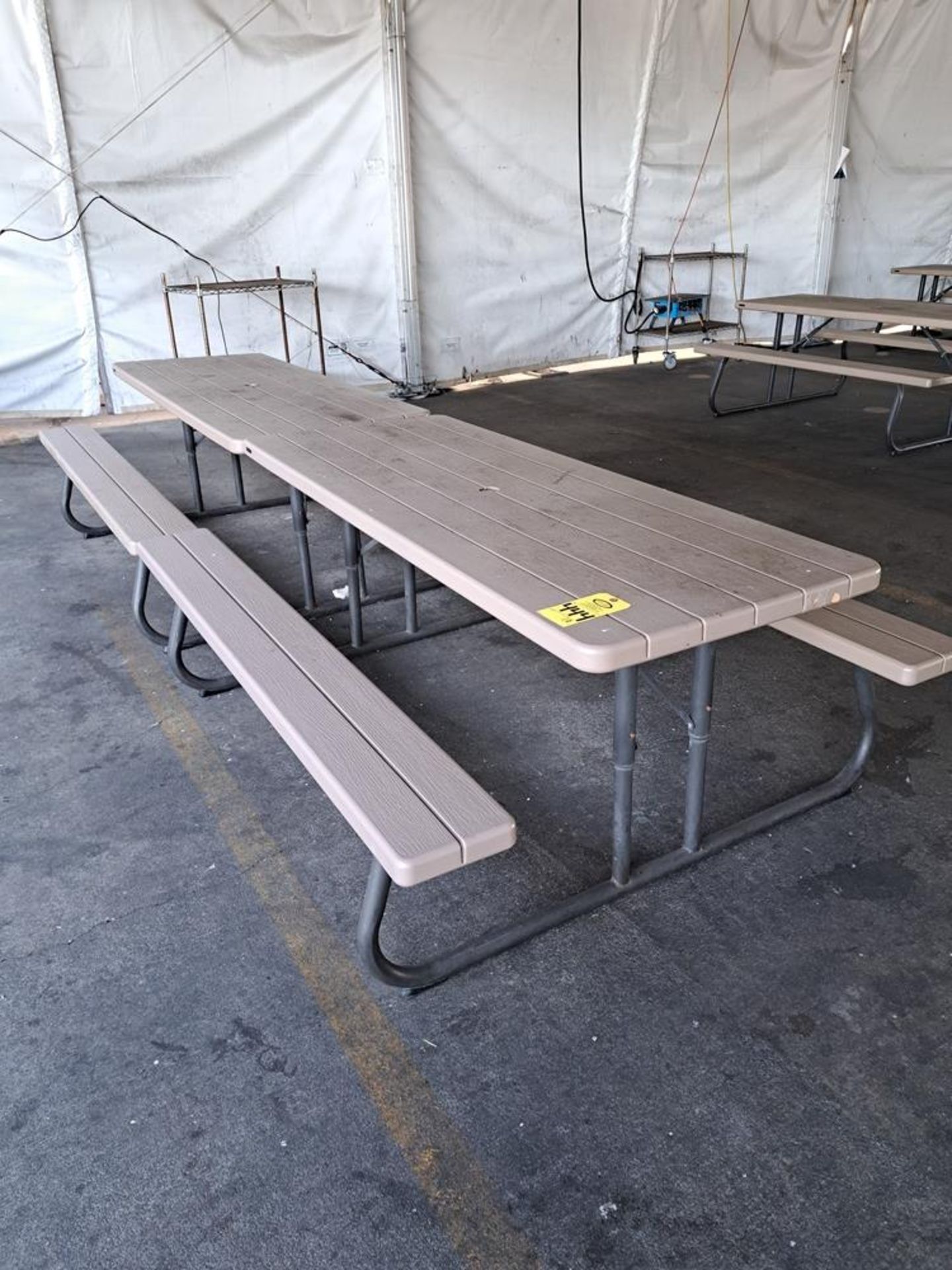 Lifetime Plastic Picnic Tables, 29" W X 6' L top, steel frame: Required Loading Fee $25.00, Rigger-