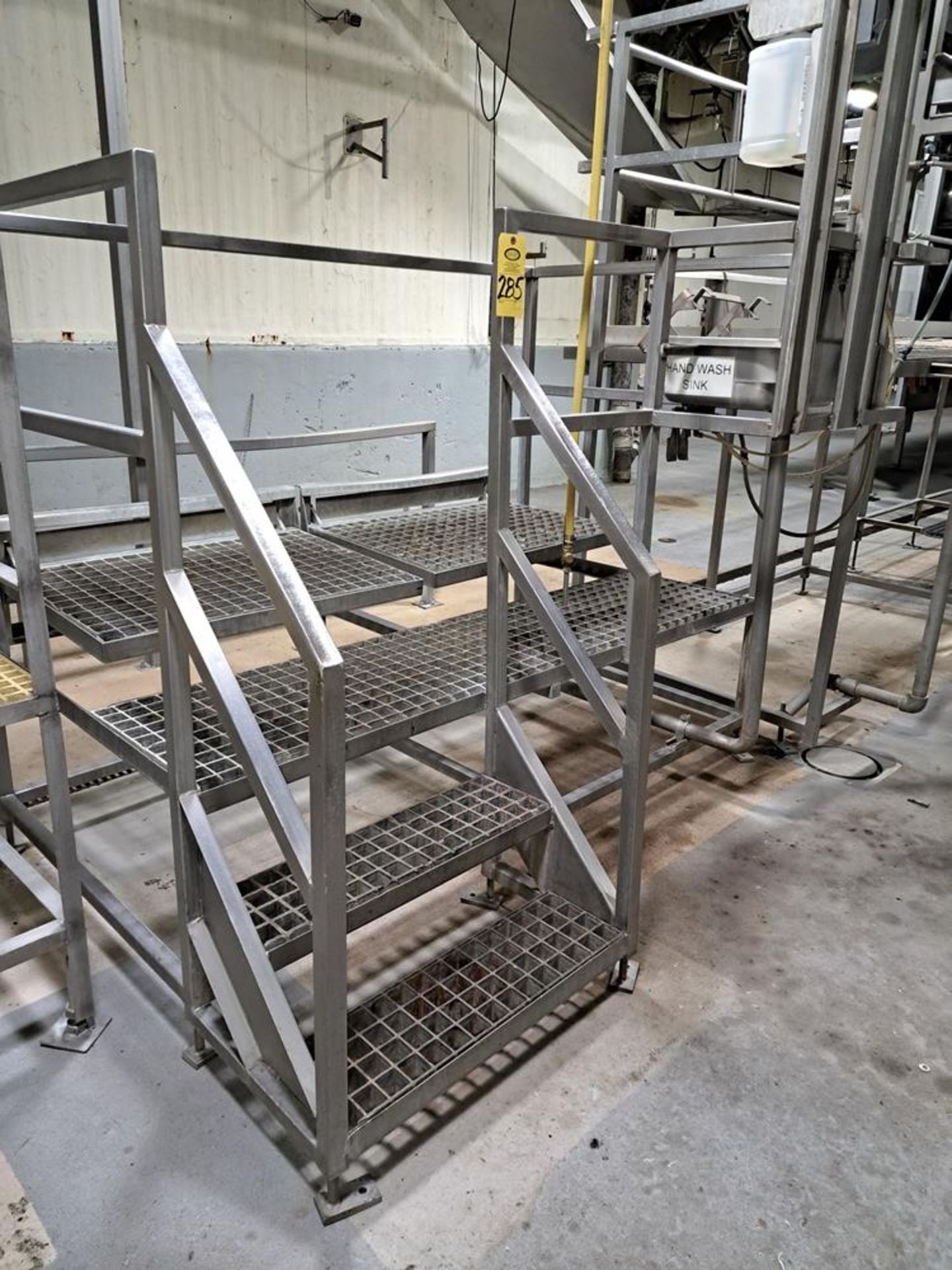 Lot Stainless Steel Platform, 4' W X 7' L chemgrate floor, multi level, with stainless steel hand