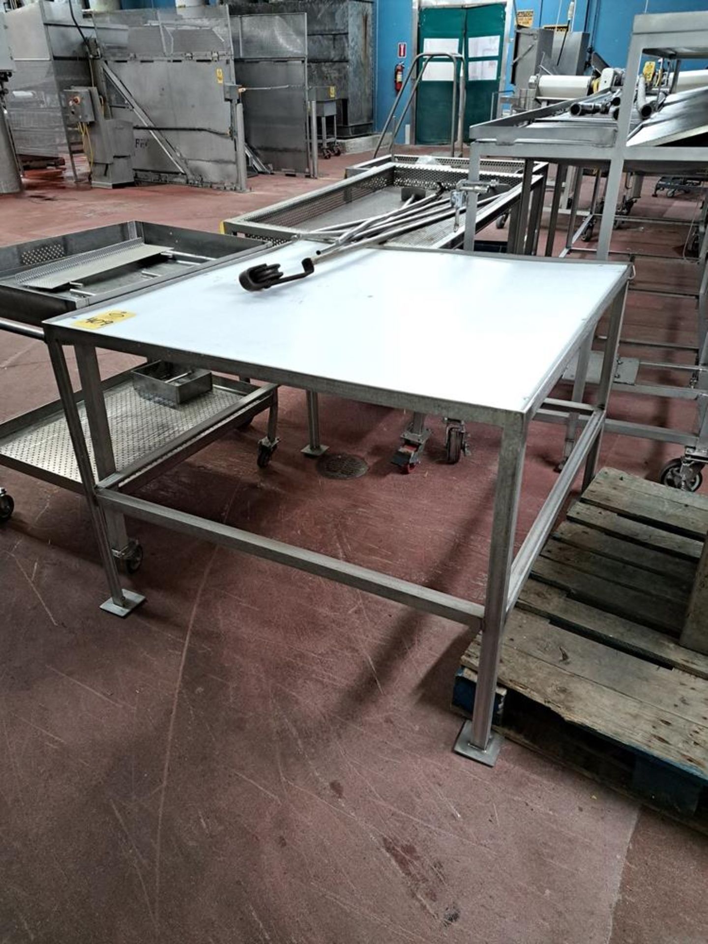 Stainless Steel Table, with poly top, 4' W X 4' L X 3' T: Required Loading Fee $75.00, Rigger-Norm