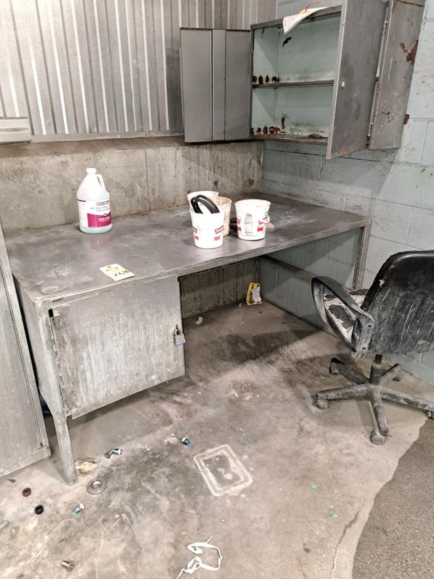 Lot (1) stainless Steel Cabinet, 4" W X 2' D X 80" T, (1) Stainless Steel Desk: Required Loading Fee - Image 2 of 3