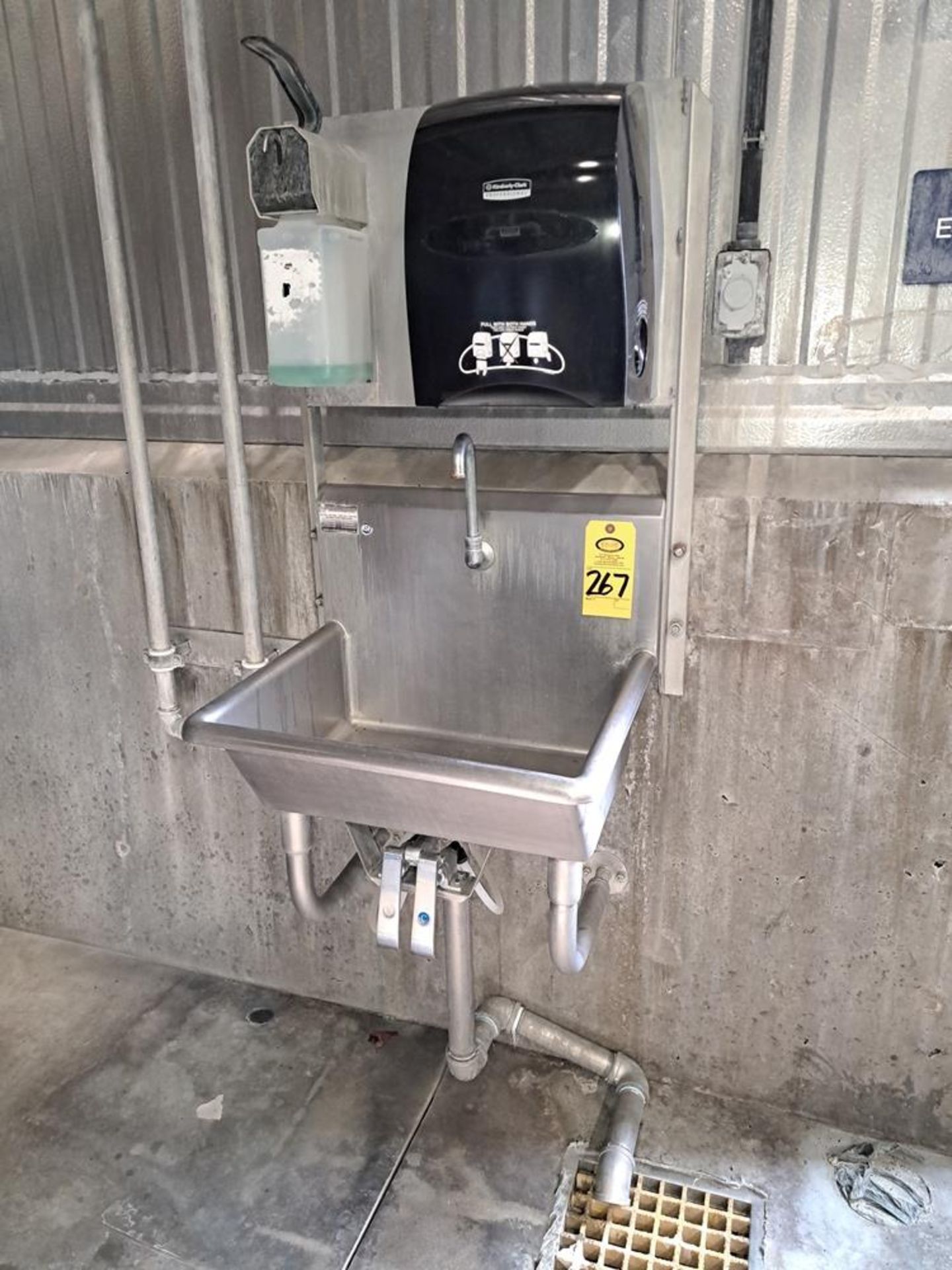 Lot (3) Stainless Steel Sinks, knee activated, with soap and towel dispenser: Required Loading
