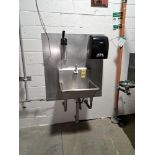 Lot (3) Stainless Steel Hand Wash Sinks, knee activated, with soap and towel dispenser: Required