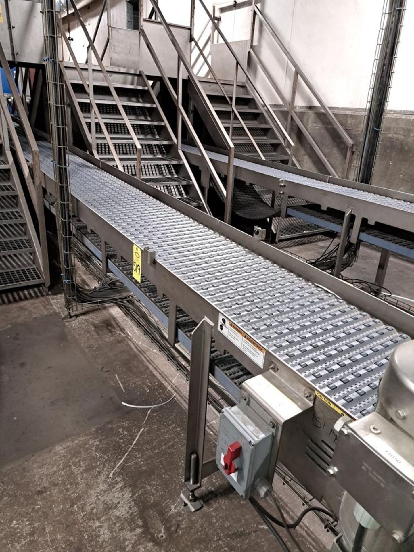 Stainless Steel Frame Conveyor, 20" W X 295" L, plastic belt, 230/460 volt motor: Required