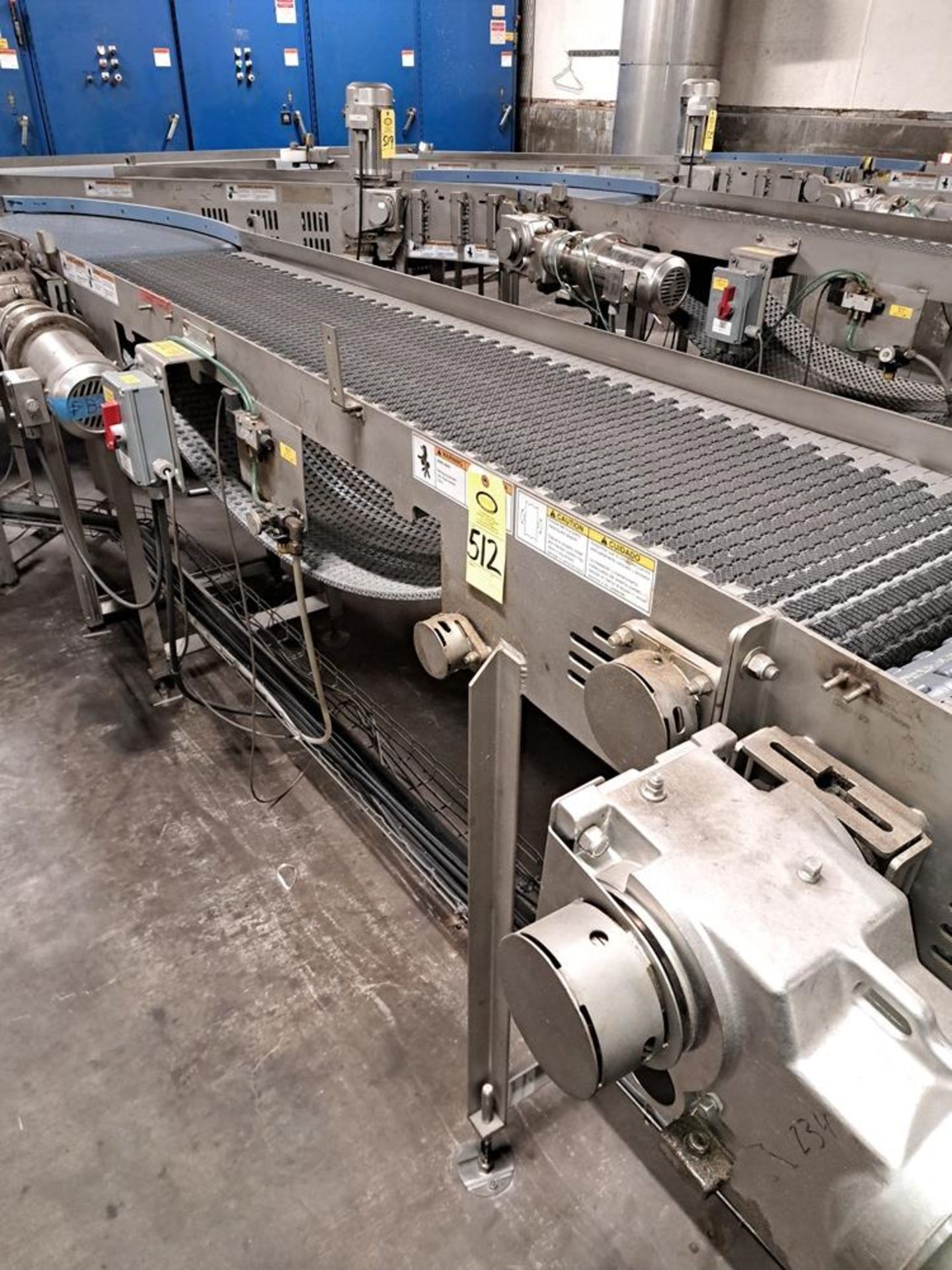 Stainless Steel Frame Conveyor, 20" W X 8' L, plastic belt, stainless steel motor, 230/460 volts: