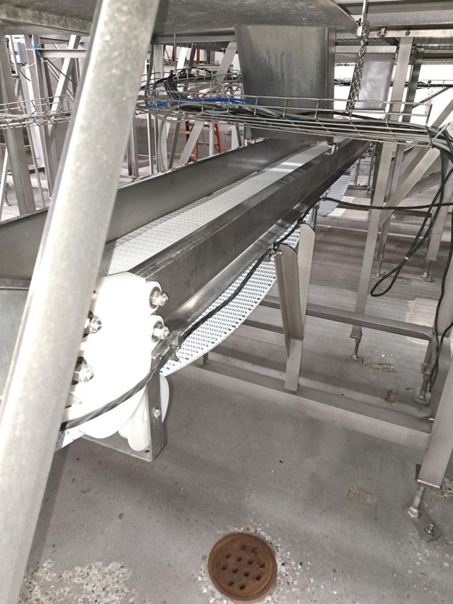 Frontmatec Stainless Steel Conveyor, 12" W X 18' L (13' to incline), 30" infeed, 68" discharge,