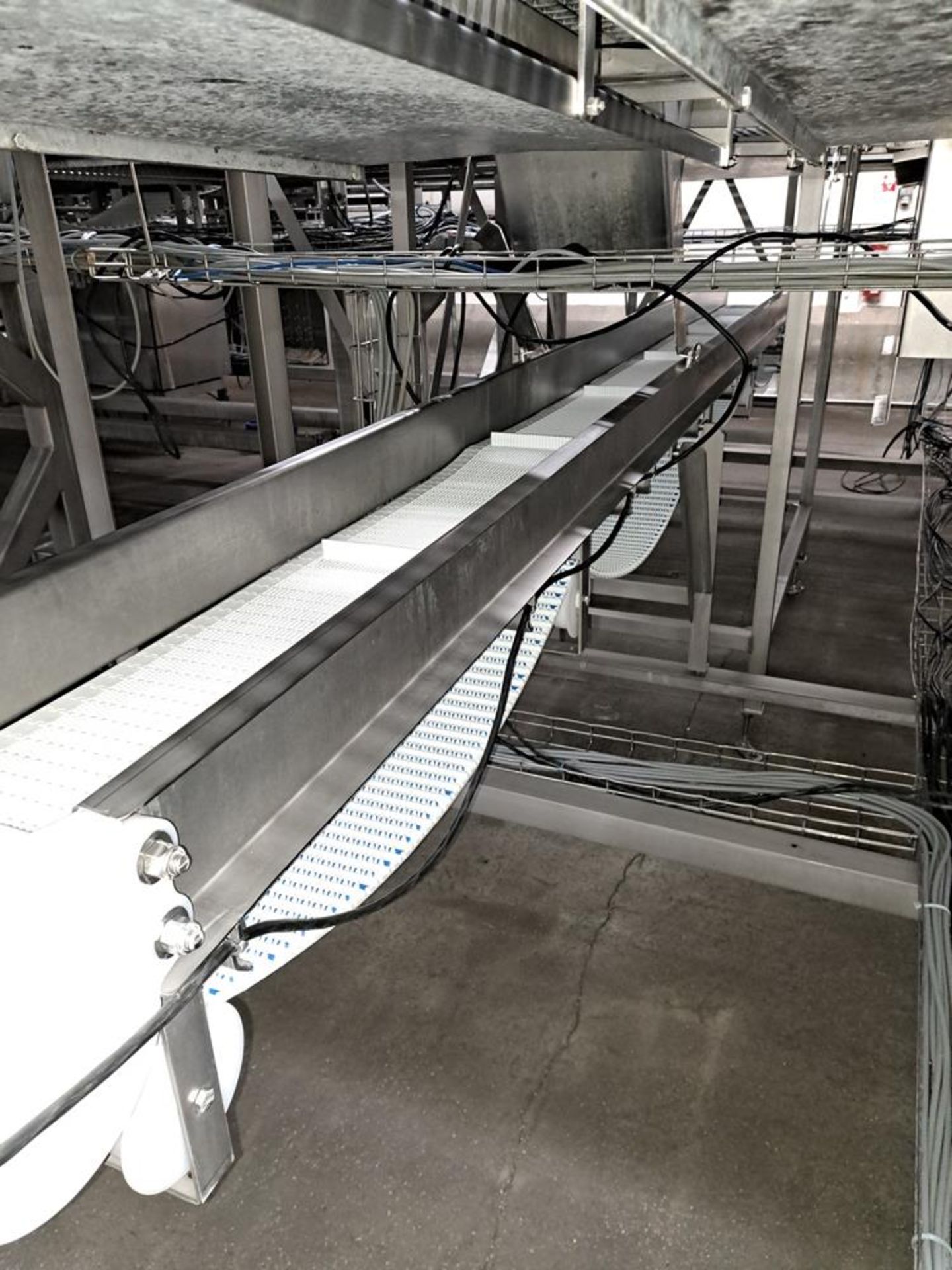 Frontmatec Stainless Steel Conveyor, 12" W X 18' L (13' to incline), 30" infeed, 68" discharge,