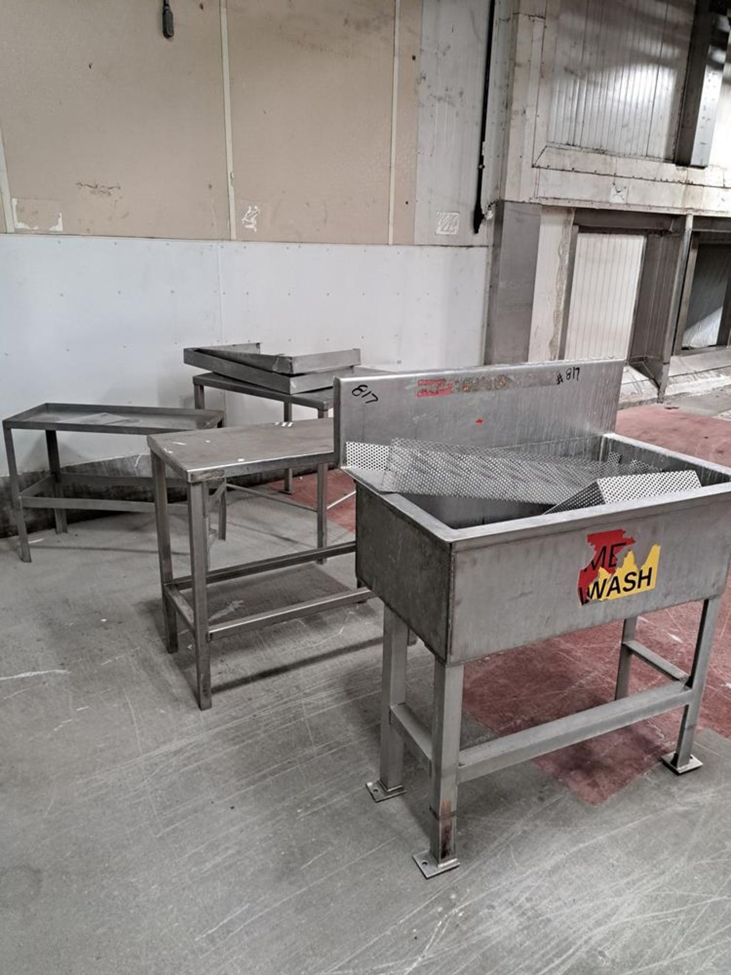 Lot Stainless Steel Meat Wash, (3) Stainless Steel Tables: Required Loading Fee $200.00, Rigger-Norm