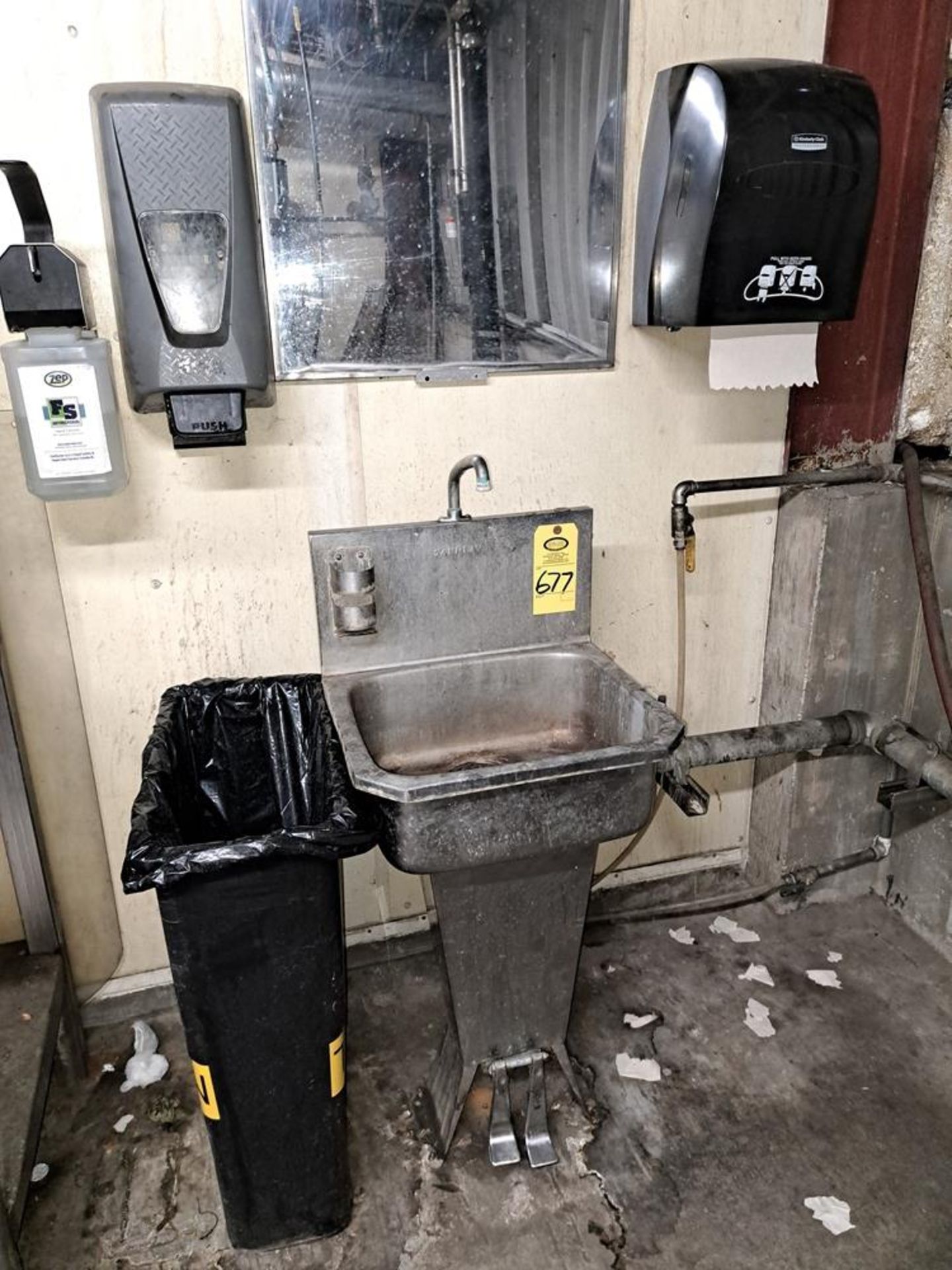 Stainless Steel Hand Wash Sink, foot pedal activated, with soap and towel dispenser: Required