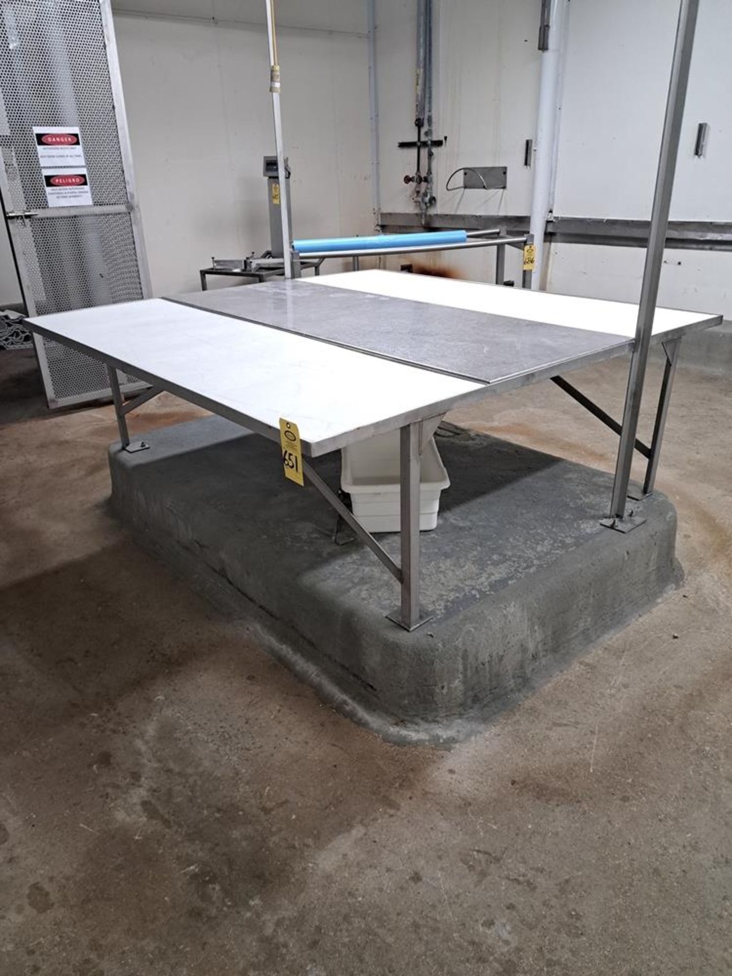 Stainless Steel Table, 6' W X 6' L center, stainless steel sides, 2' wide poly tops : Required