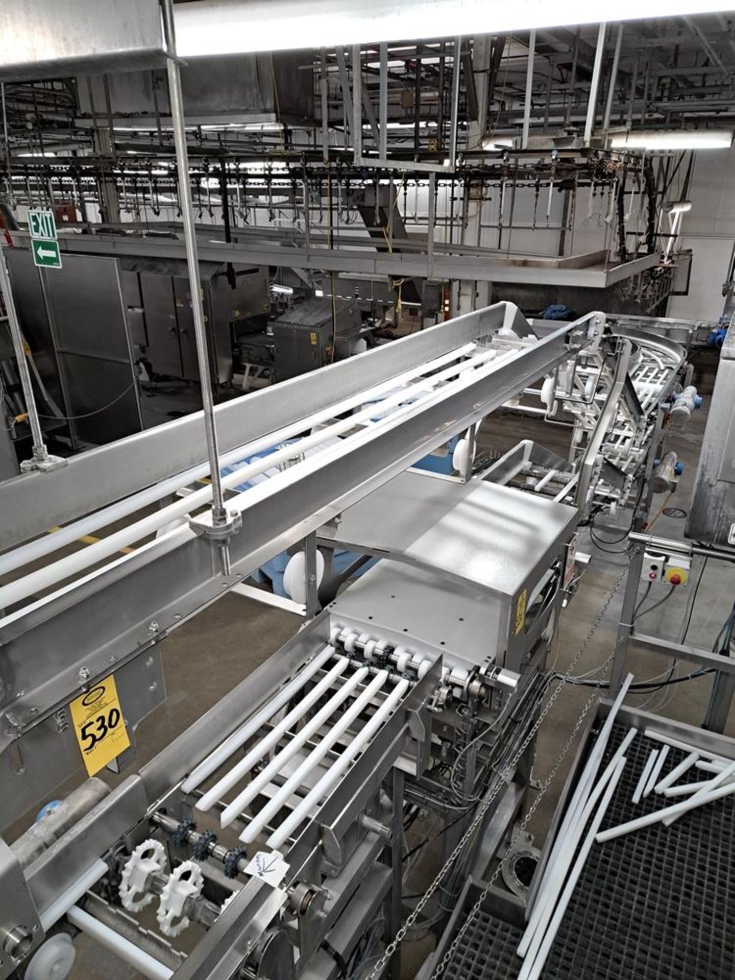 Frontmatec Stainless Steel Double Incline Conveyor, 45º turn, 16" W X 29' L bottom conveyor, 16" W X - Image 7 of 7