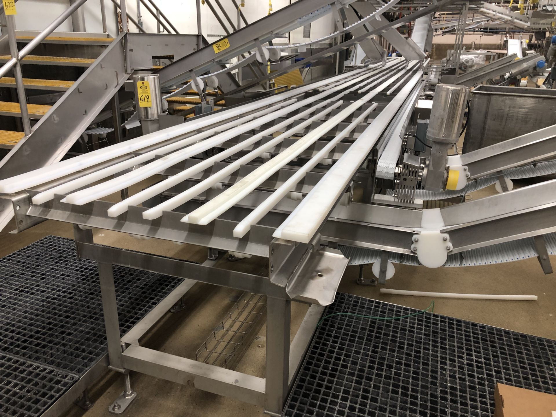 Lot Stainless Steel Trim Conveyor, 39" W X 48' L, front section removed, (10) work stations each