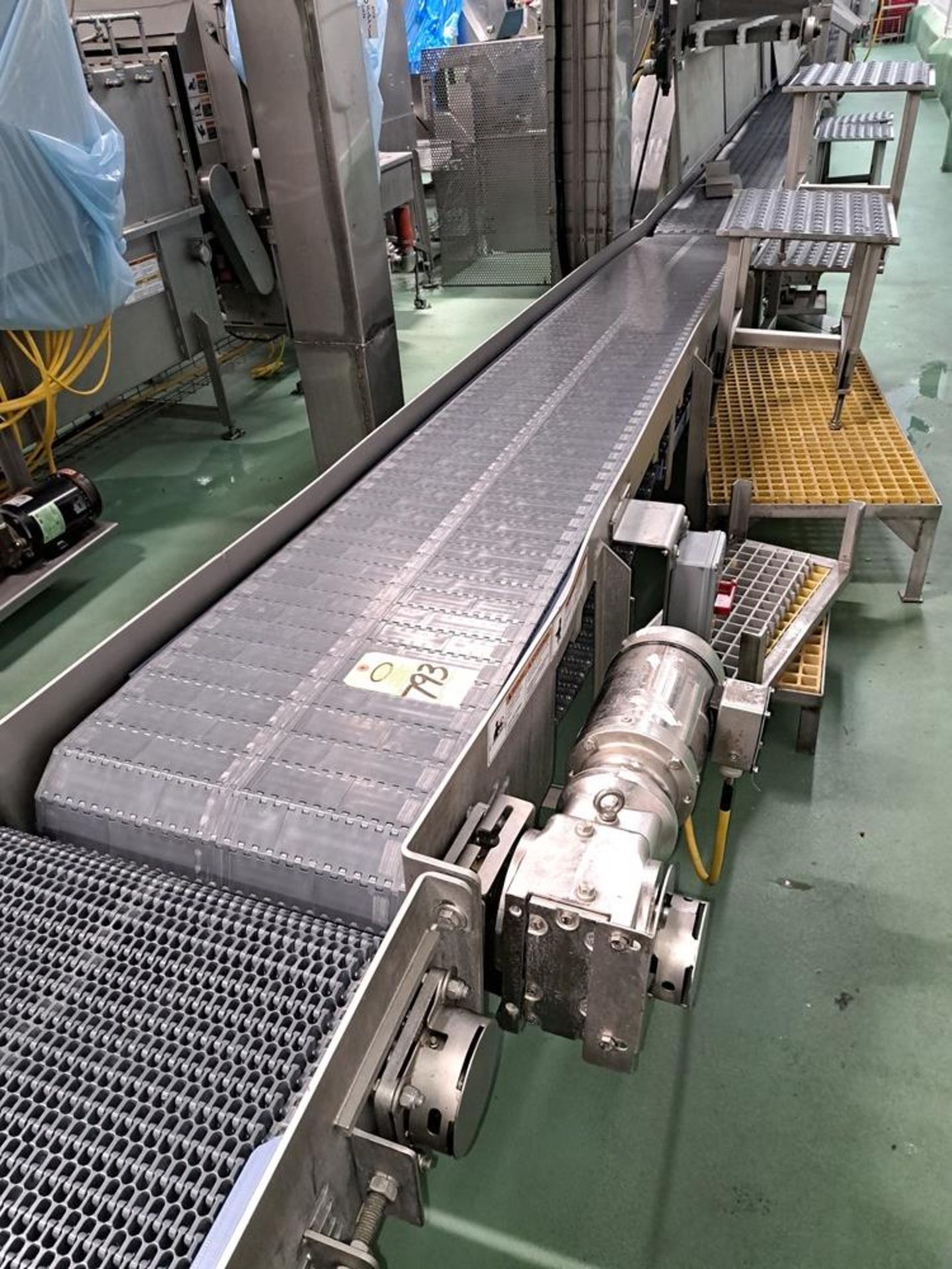 Stainless Steel Conveyor, 18" W X 150" L plastic belt, stainless steel motor,230/460 volts :