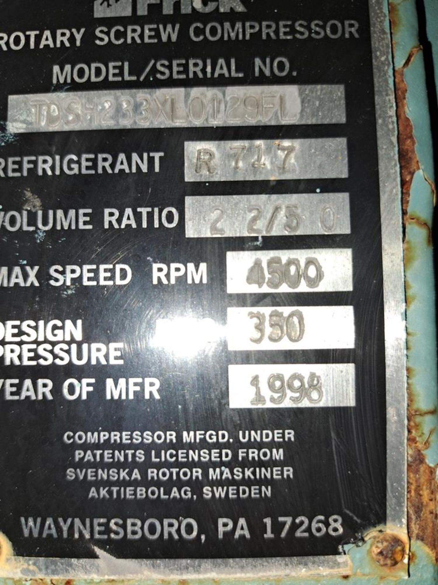 Frick Model RWBII+270E, 600 H.P. Ammonia Rotary Screw Compressor, S/N 0077TFMPLHAC03: Required - Image 7 of 9
