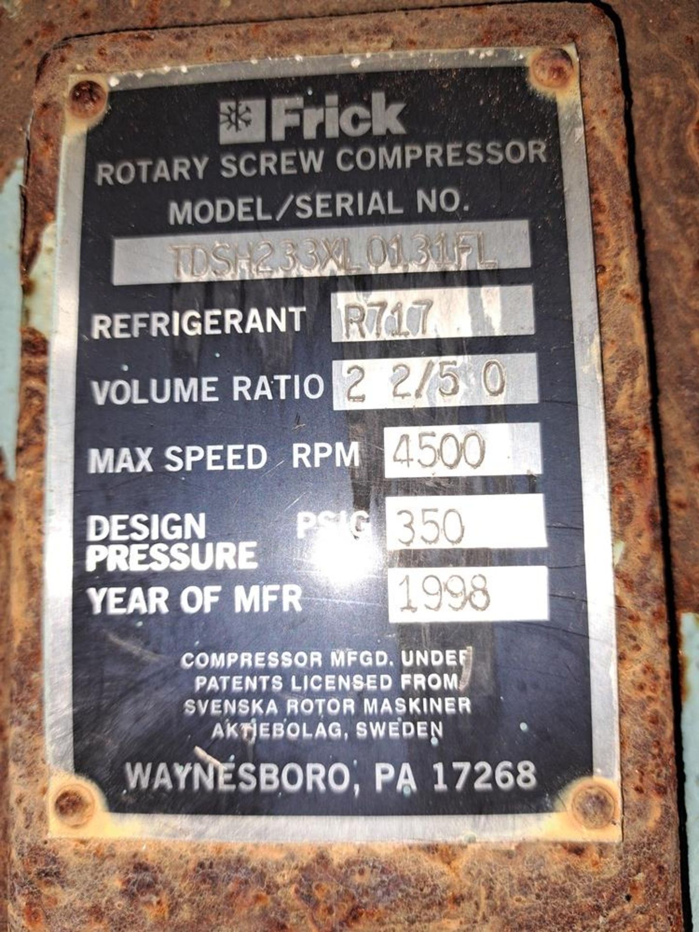 Frick Model RWBII+270H, 600 H.P. Ammonia Rotary Screw Compressor, S/N 0078TFMPLHAA03: Required - Image 9 of 11