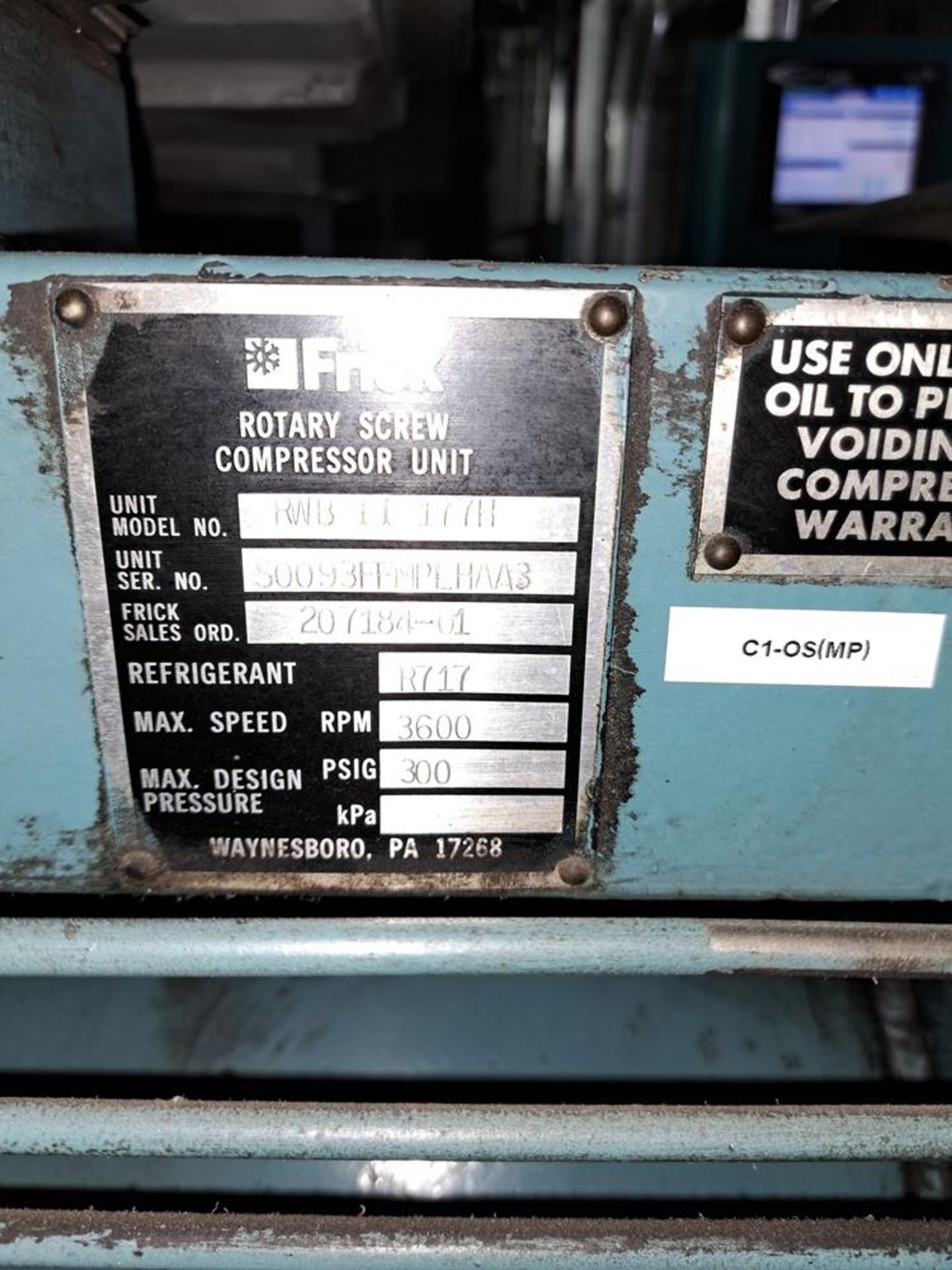 Frick Model RBWII+177H, 400 H.P. Ammonia Rotary Screw Compressor, S/N S0093FFMPLHAA3: Required - Image 7 of 11