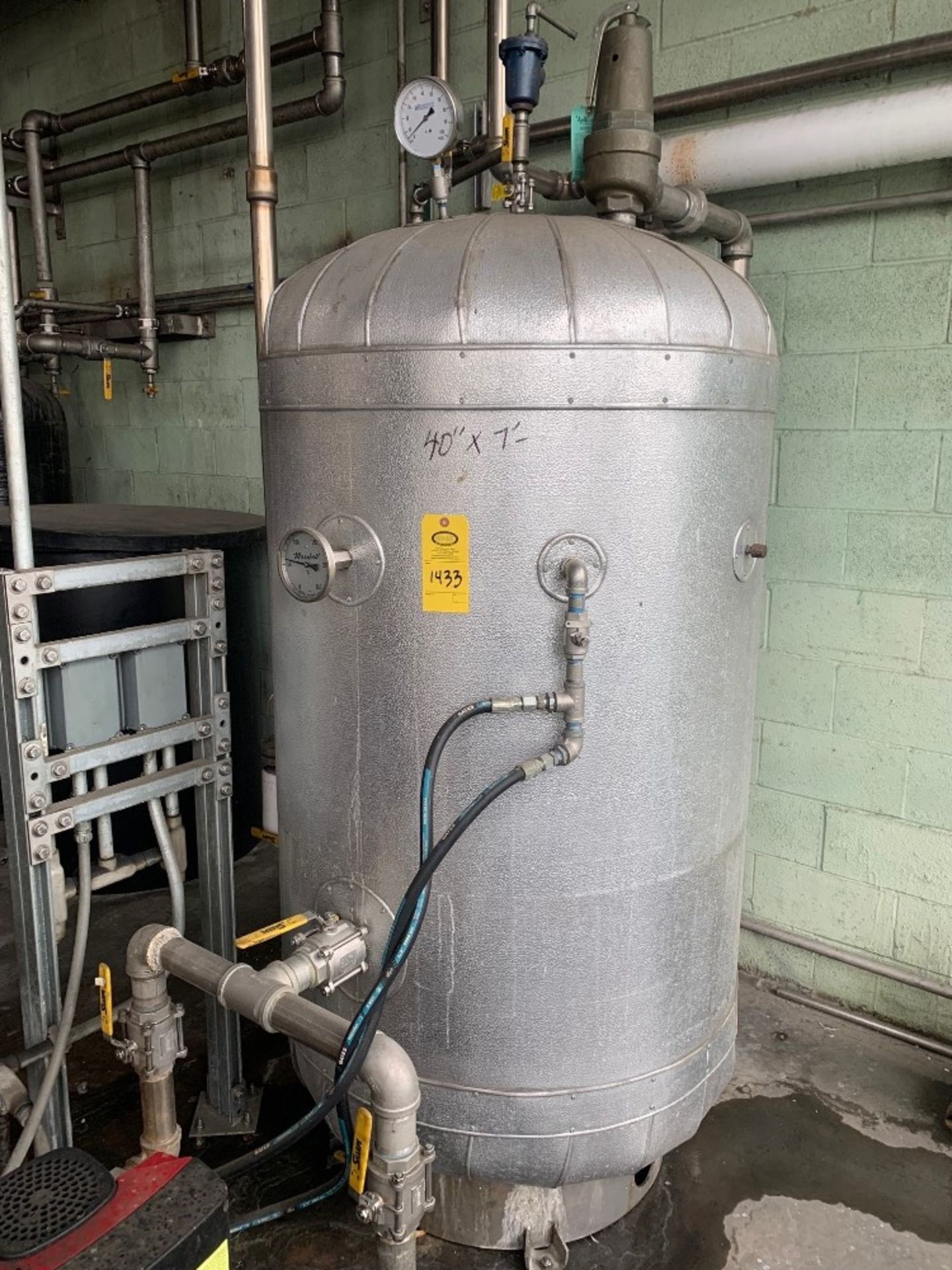Insulated Stainless Steel Tank for high pressure, hot water, 40" Dia. X 7' Tall with (2) Grundfos
