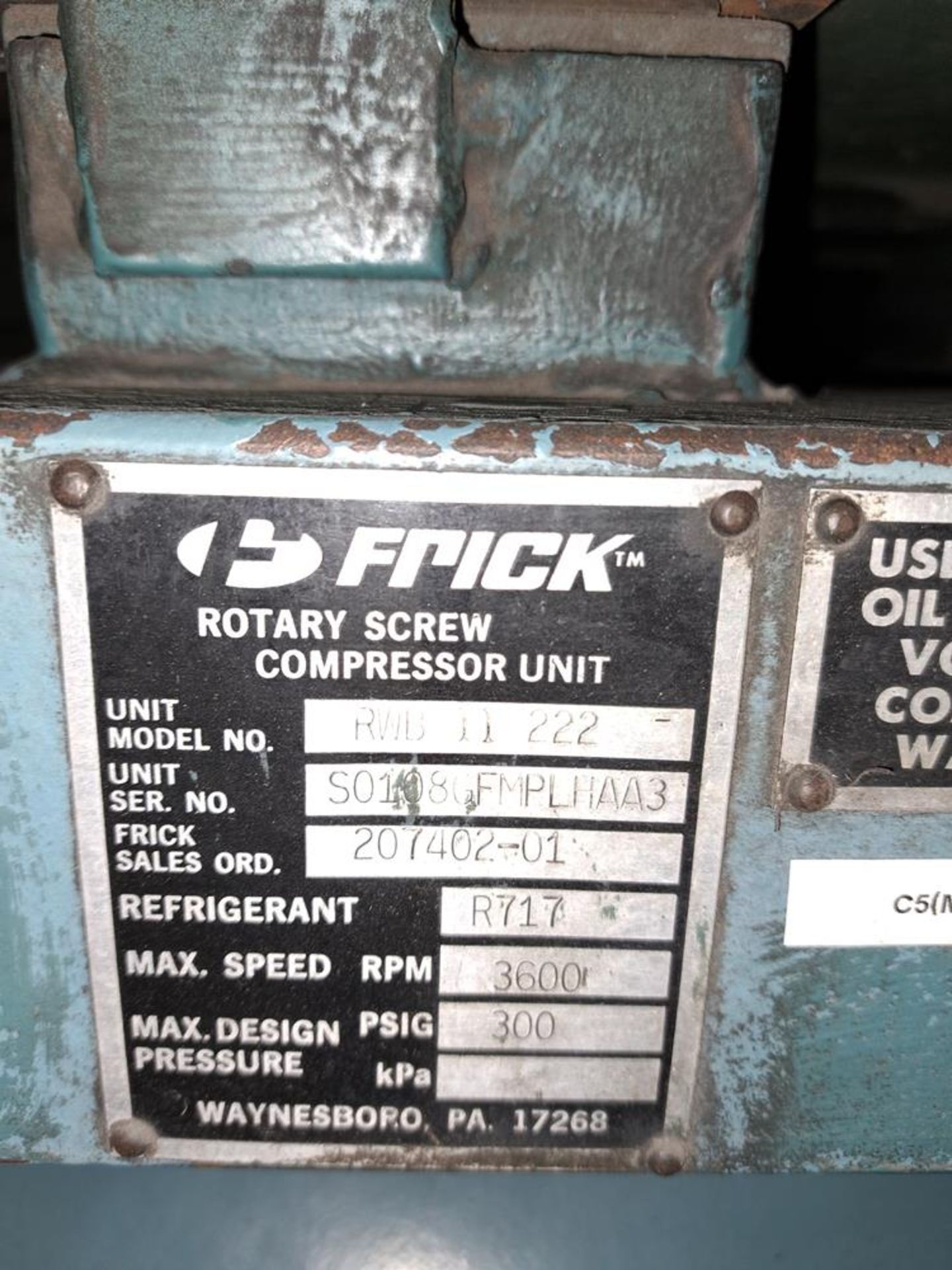 Frick Model RWBII+222, 500 H.P. Ammonia Rotary Screw Compressor, S/N S0108GFMPLHAA3 Motor needs to - Image 8 of 11