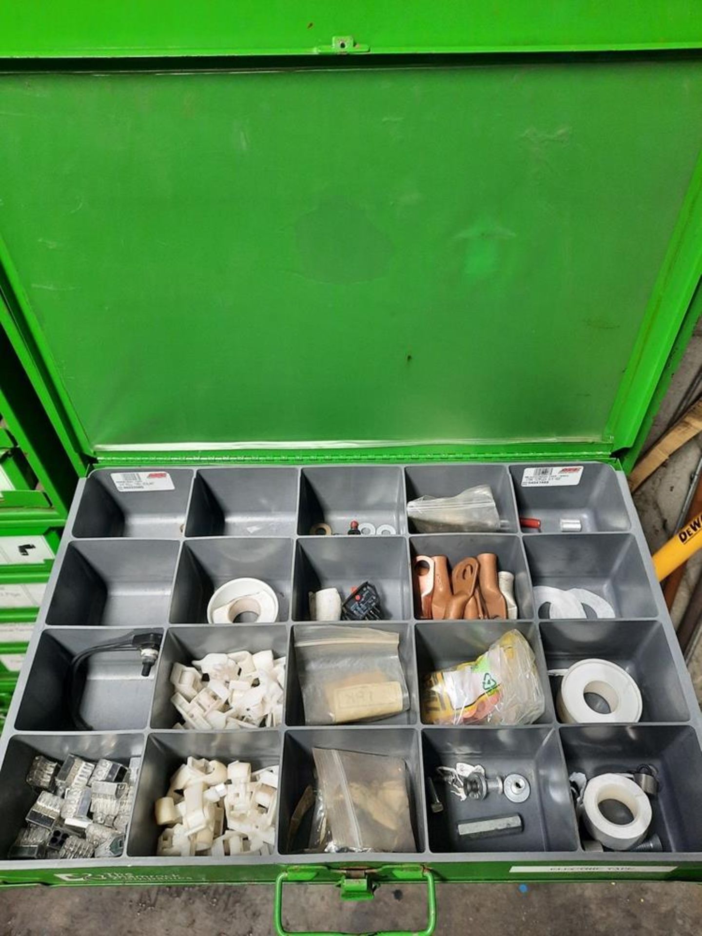 Lot Shamrock Co. Storage Box with (12) drawers with contents, paints, cable ties, cotter pins, - Image 6 of 14