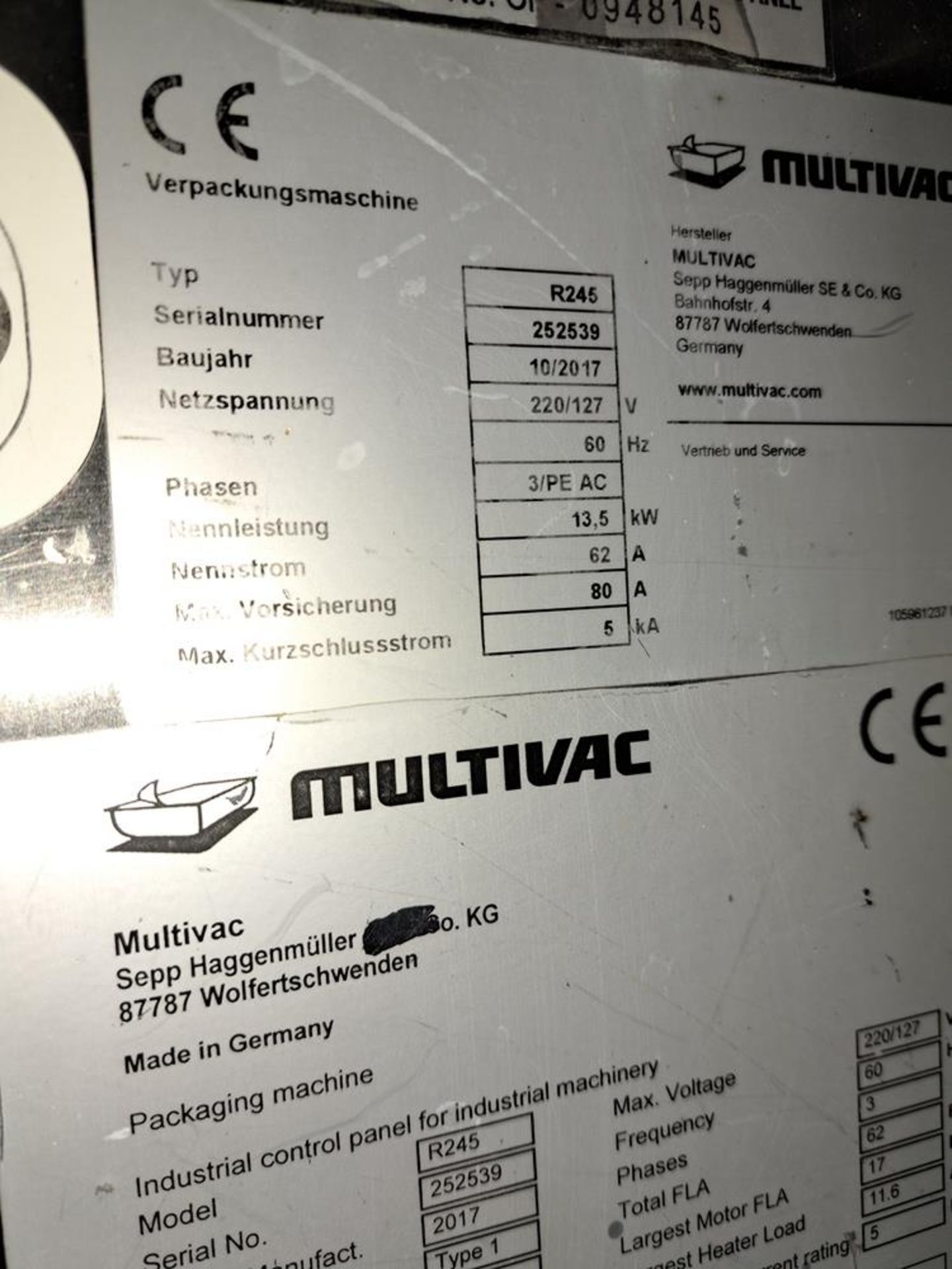 Multivac Mdl. R245 Rollstock Packager, Ser. #252539, Mfg. 2017, 19 1/4" between chains, 21' long - Image 10 of 10