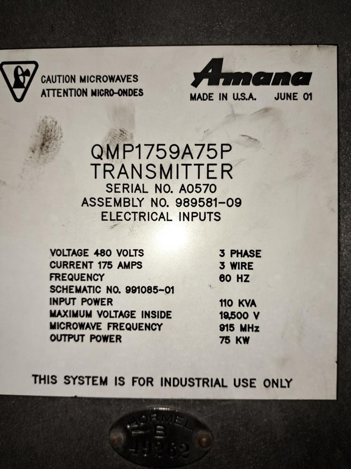 Line (1) Amana Microwave System, (4) Tunnel Sections, each section 41" W X 12' L, 60' long - Image 34 of 51