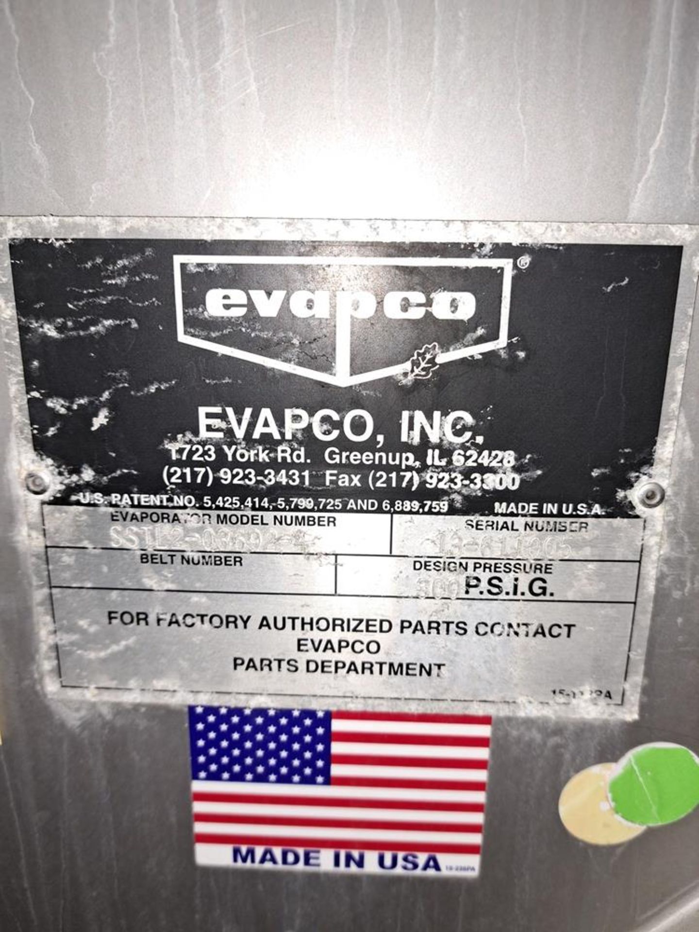 Evapco Model SSTL2-036924 Ammonia Evaporative Blower, Stainless Steel Coil, S/N 13-611005L: Required - Image 3 of 3