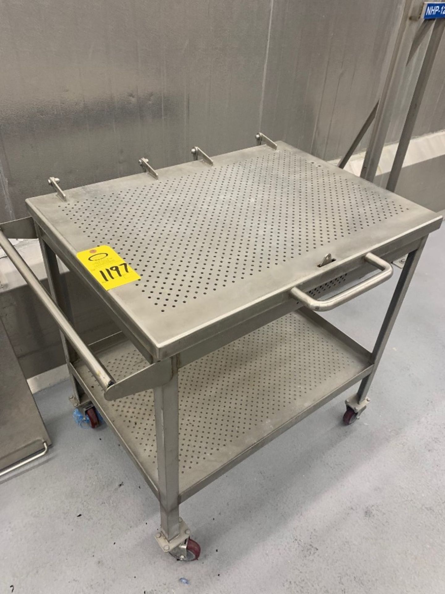 Lot Stainless Steel Parts Cart, (5) Stainless Steel Tables, Stainless Steel Cabinet, 6' Long