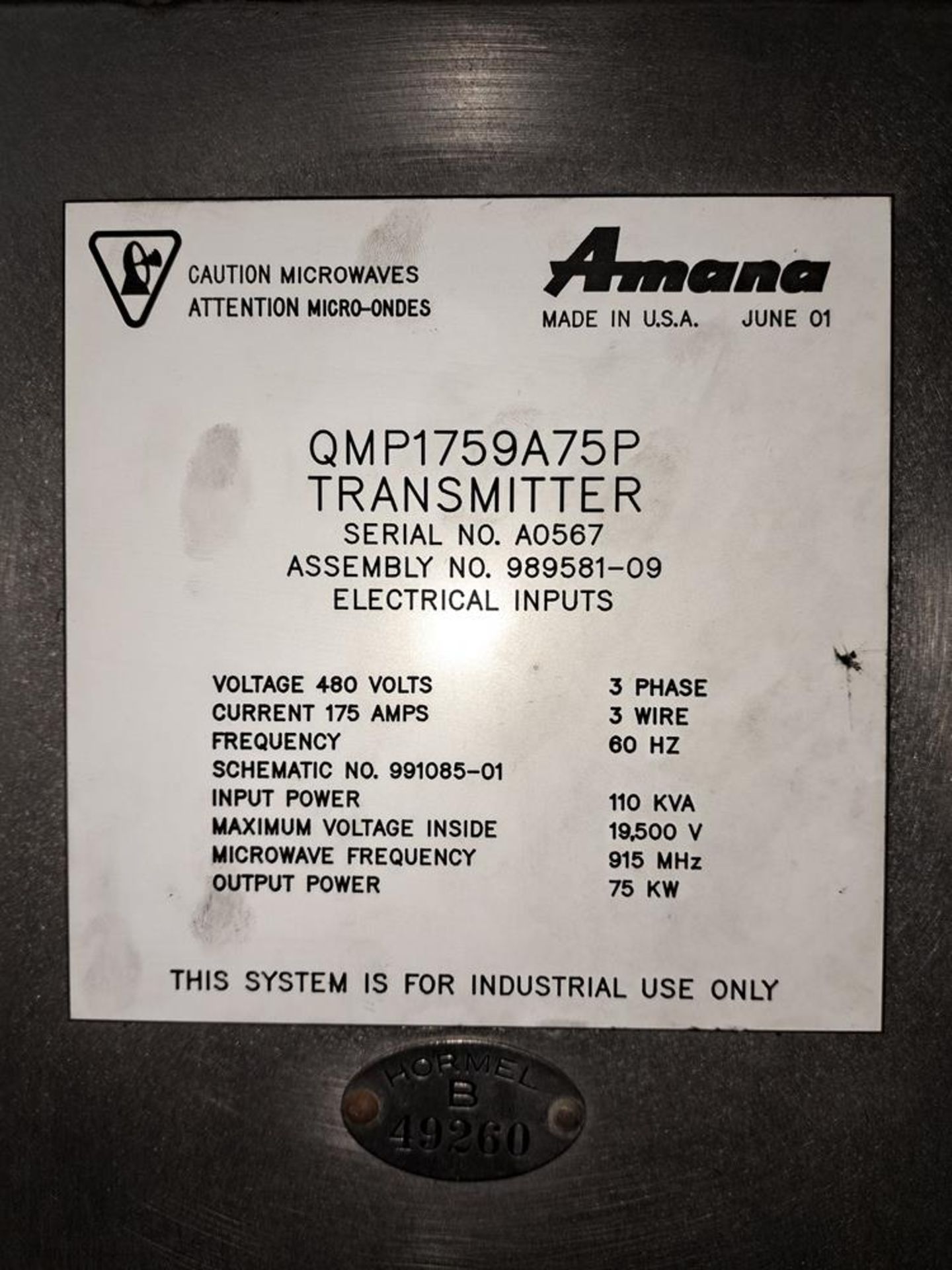 Line (1) Amana Microwave System, (4) Tunnel Sections, each section 41" W X 12' L, 60' long - Image 42 of 51