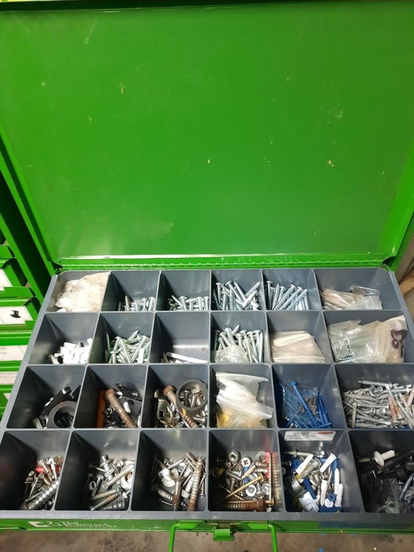 Lot Shamrock Co. Storage Box with (12) drawers with contents, paints, cable ties, cotter pins, - Image 5 of 14