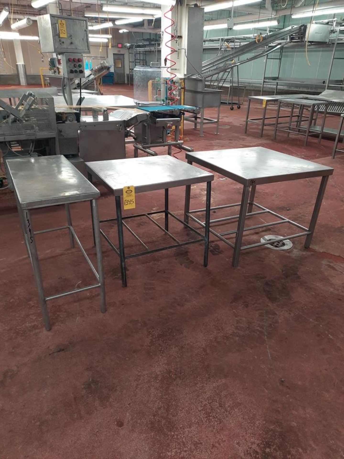 Lot Stainless Steel Tables, (1) 21" W X 36" L, (1) 24" W X 30" L, (1) 2' W X 2' L: Required