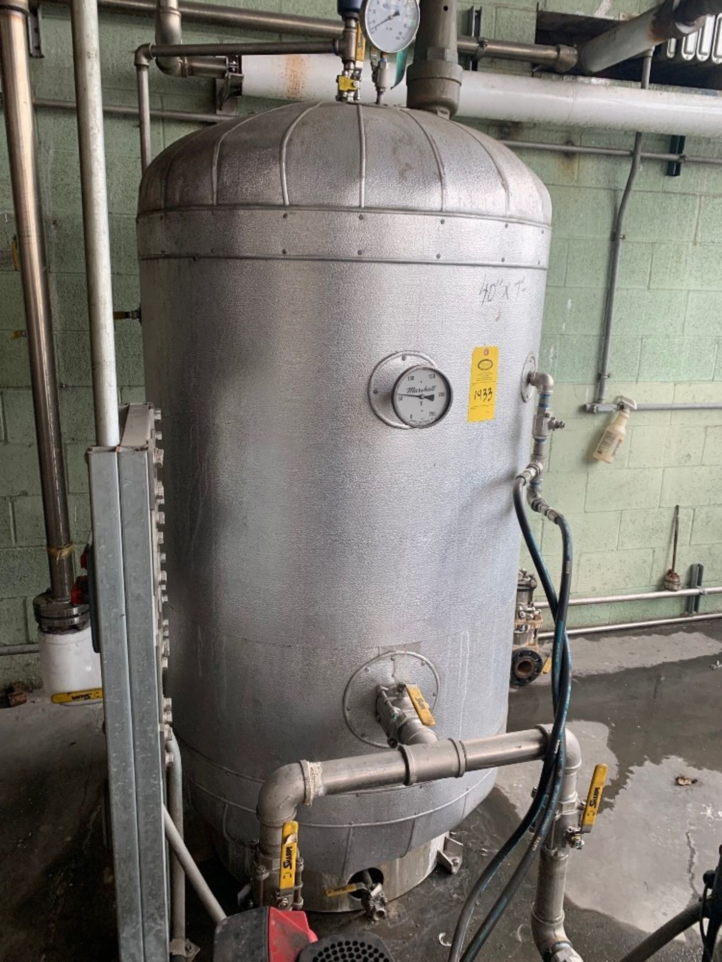 Insulated Stainless Steel Tank for high pressure, hot water, 40" Dia. X 7' Tall with (2) Grundfos - Image 6 of 6