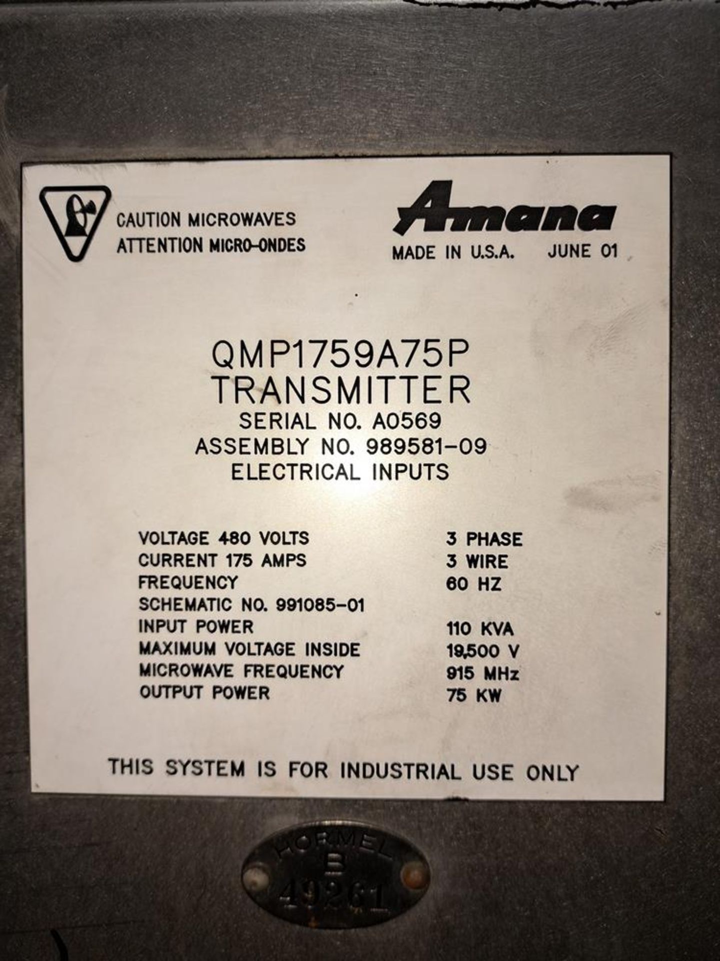 Line (1) Amana Microwave System, (4) Tunnel Sections, each section 41" W X 12' L, 60' long - Image 38 of 51