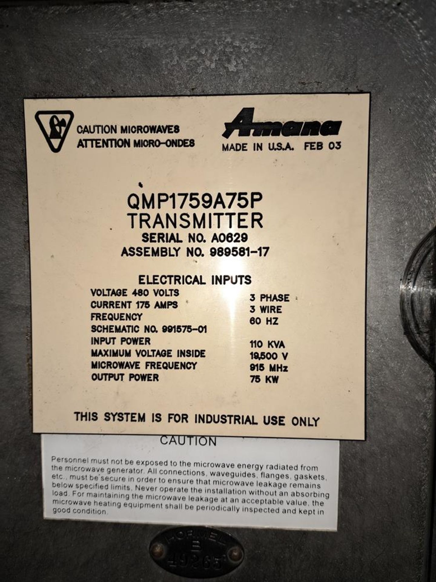 Line (1) Amana Microwave System, (4) Tunnel Sections, each section 41" W X 12' L, 60' long - Image 25 of 51