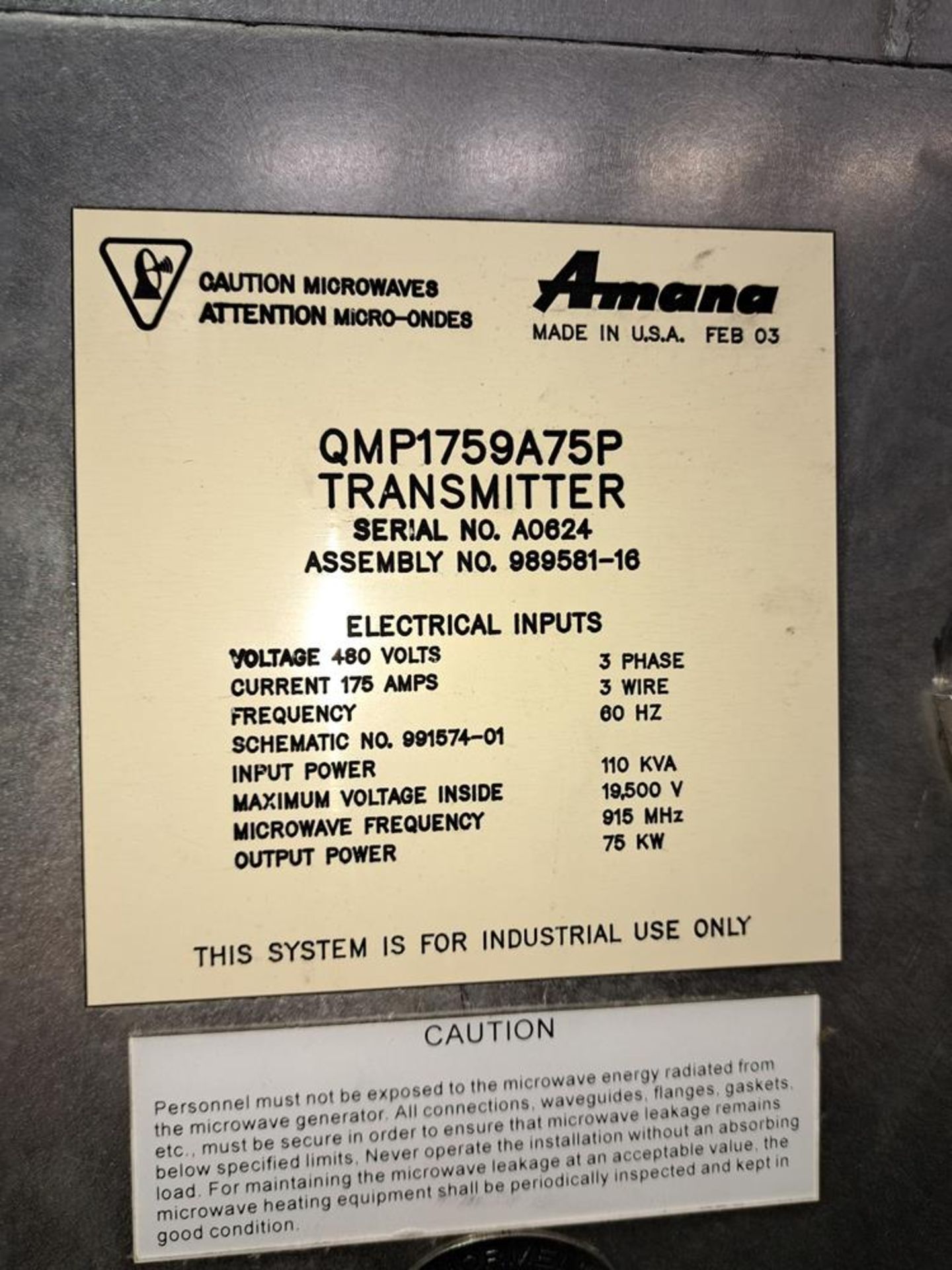 Line (2) Amana Microwave System, (4) Tunnel Sections, each section 41" W X 12' L, 60' long - Image 53 of 55