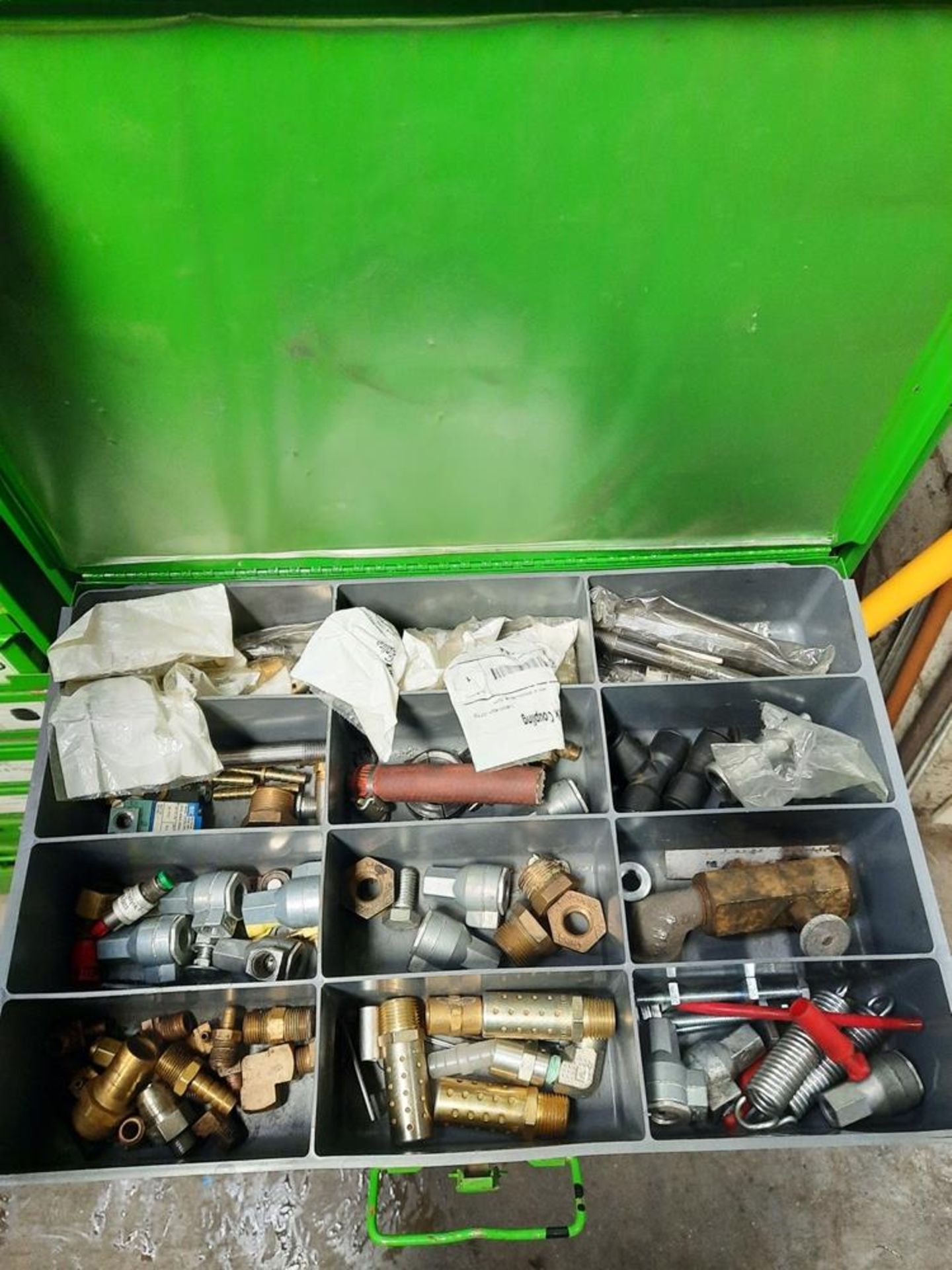 Lot Shamrock Co. Storage Box with (12) drawers with contents, paints, cable ties, cotter pins, - Image 8 of 14