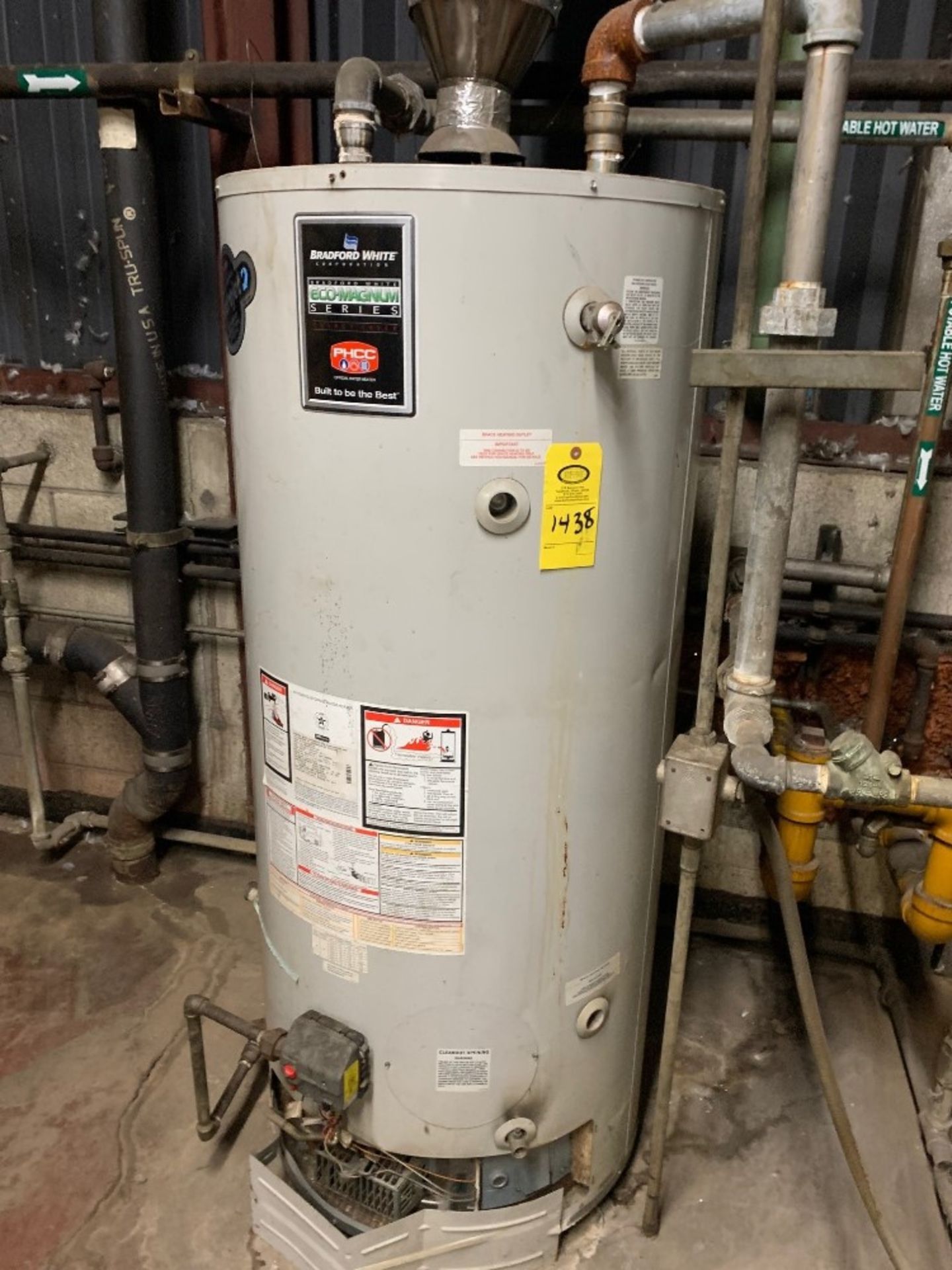 Bradford White Mdl. ULG2100H853N Hot Water Heater, 100 gallons, Ser. #ML36972089, natural gas: