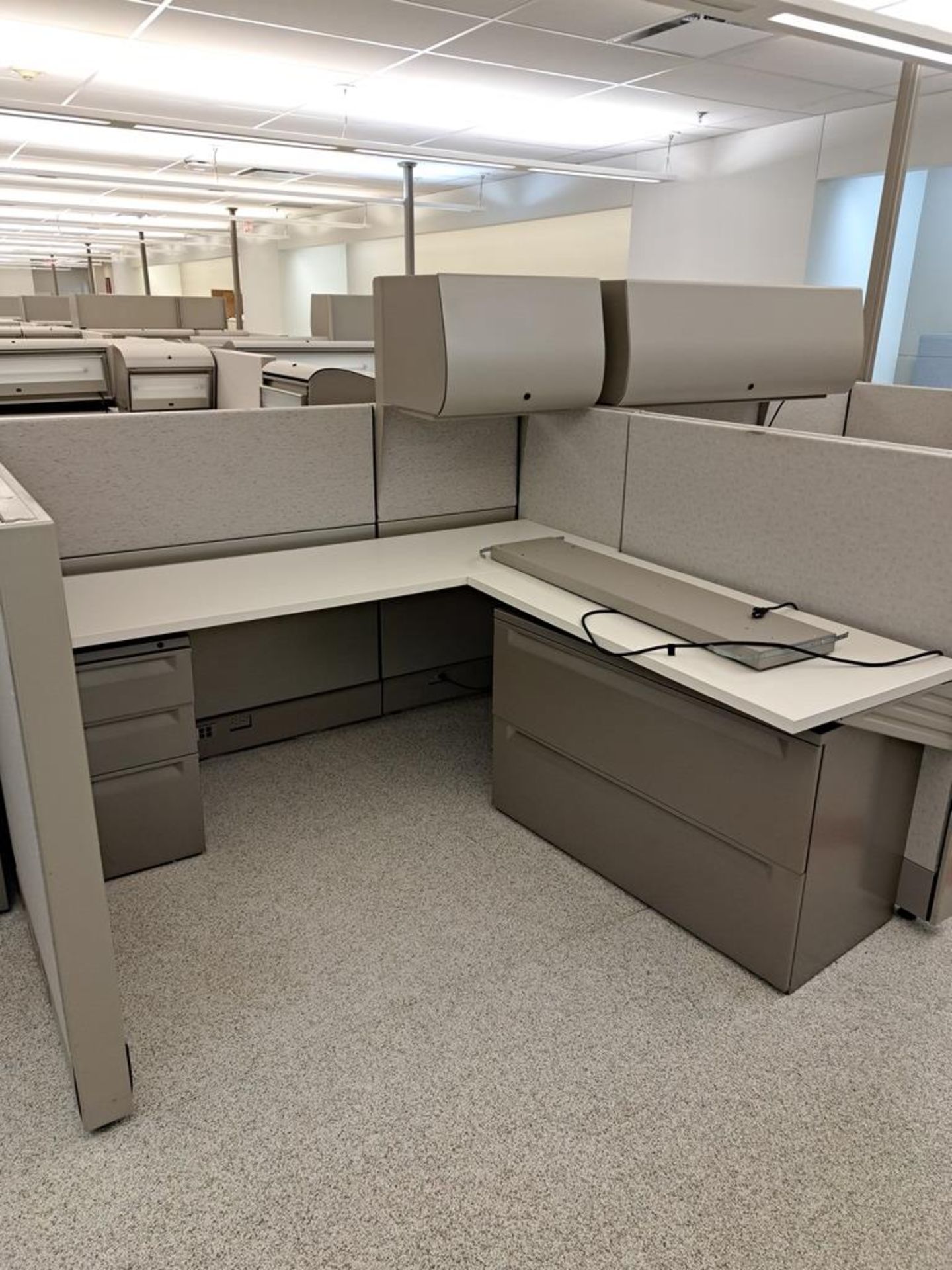 (6) Herman Miller Work Station Cubicles, 20' L X 150" W X 63" T, each cubie has desk, file cabinets, - Image 4 of 8