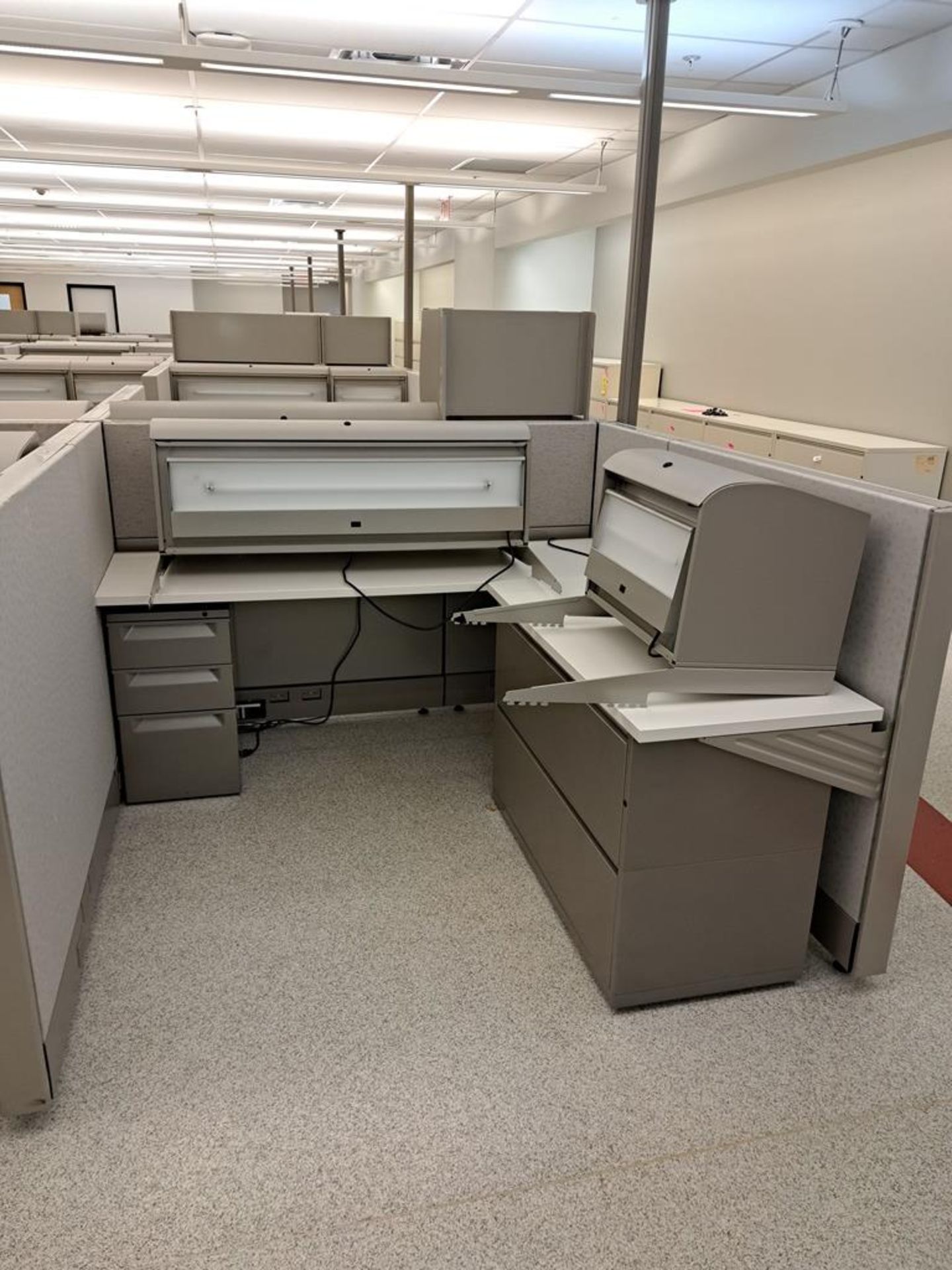 (6) Herman Miller Work Station Cubicles, 20' L X 150" W X 63" T, each cubie has desk, file cabinets, - Image 3 of 8