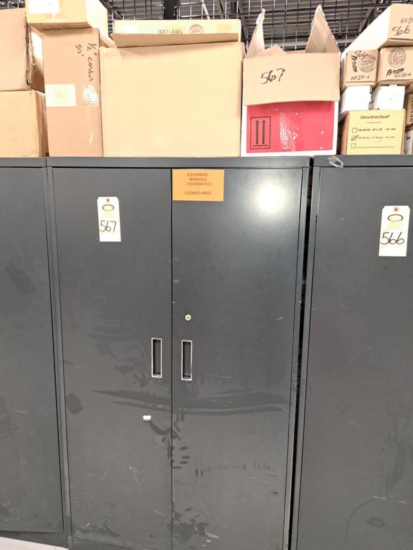 Lot Cabinet, 3' W X 16" D X 65" T with contents: PPE, 1/2" conduit, sharpeners, etc.-Removal Is By