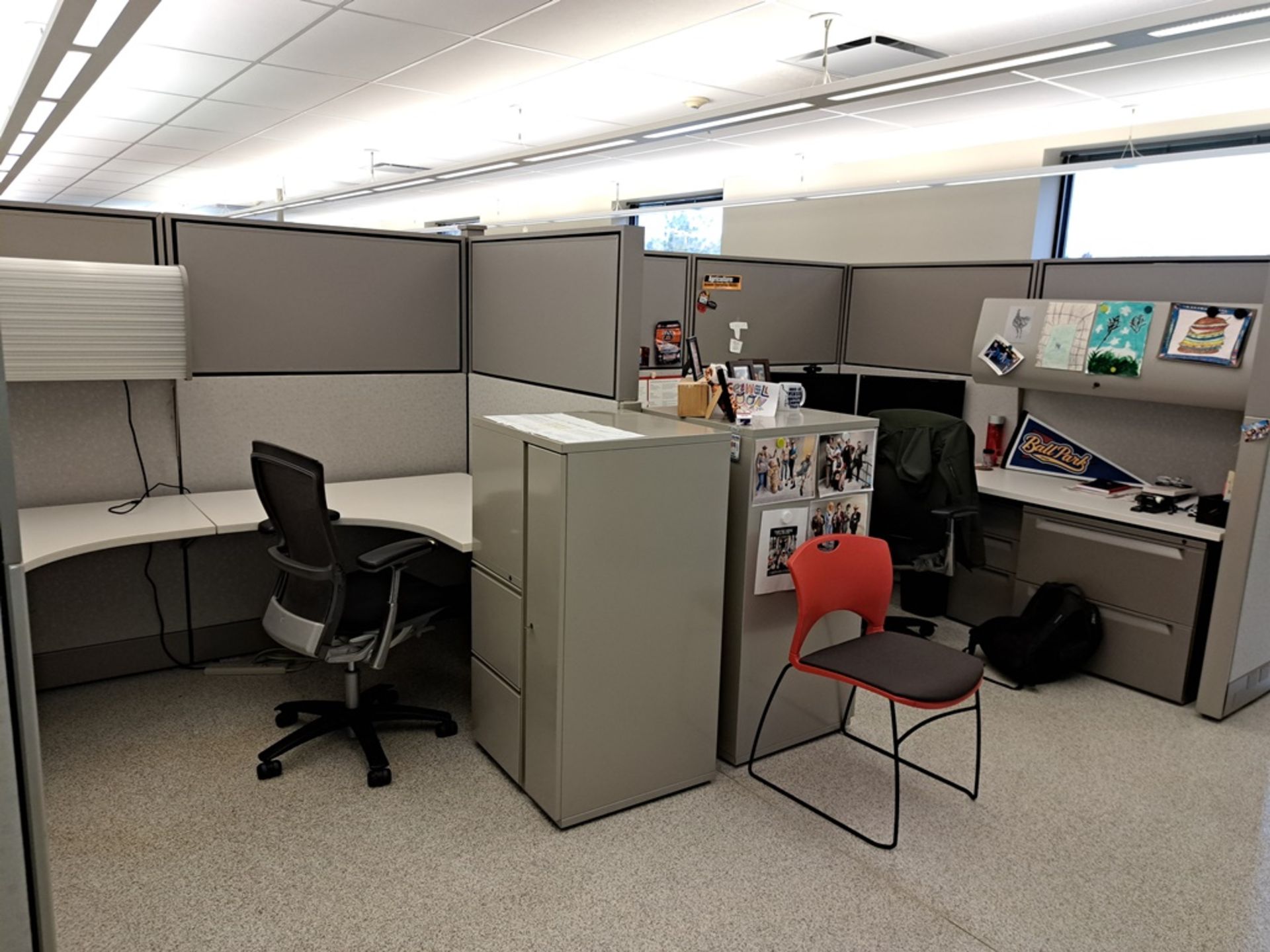 Lot Herman Miller Cubicle Work Stations, 17" W X 57' L, (12) Work Stations, Desks, Chairs, File - Image 2 of 32