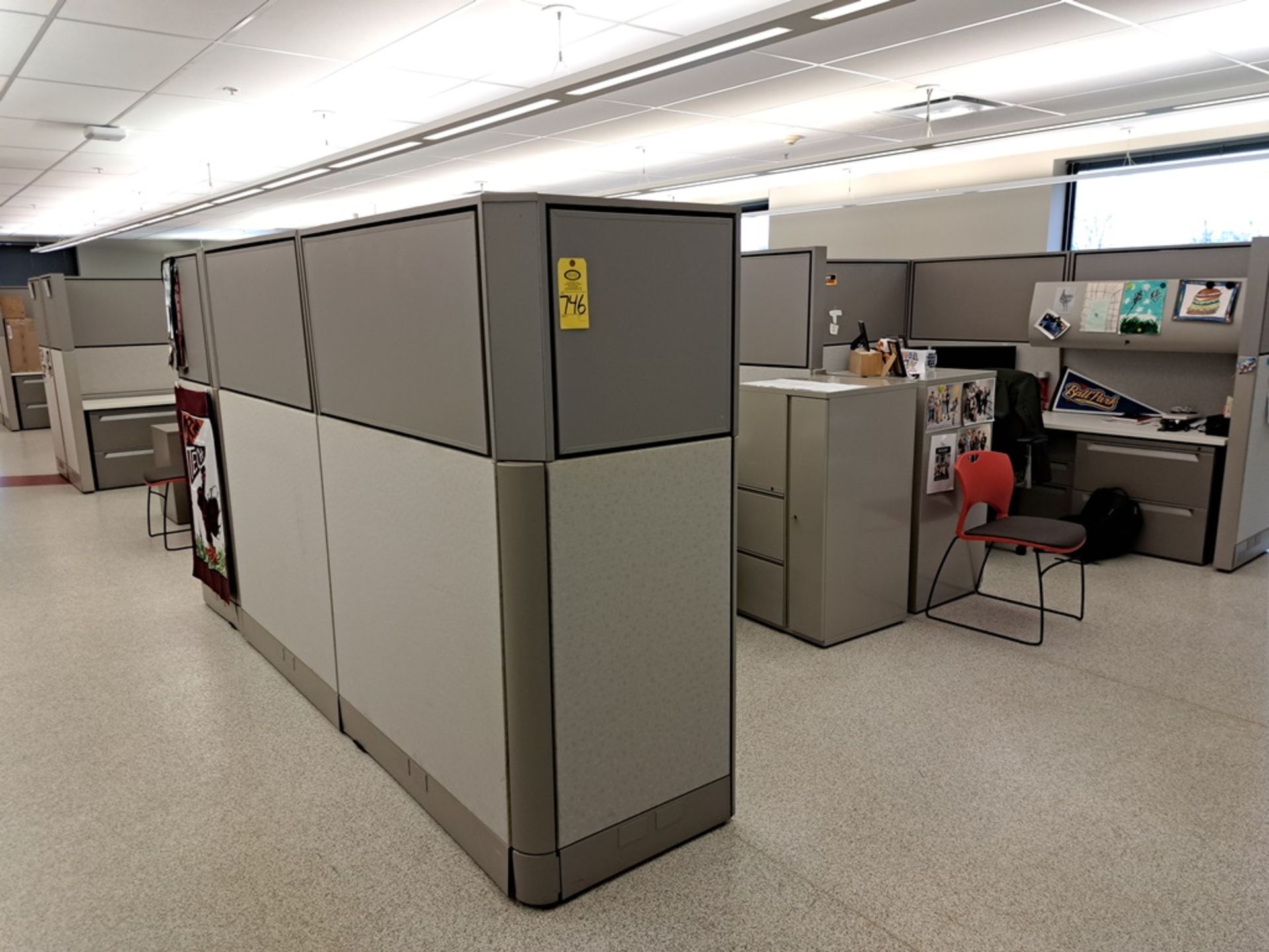 Lot Herman Miller Cubicle Work Stations, 17" W X 57' L, (12) Work Stations, Desks, Chairs, File