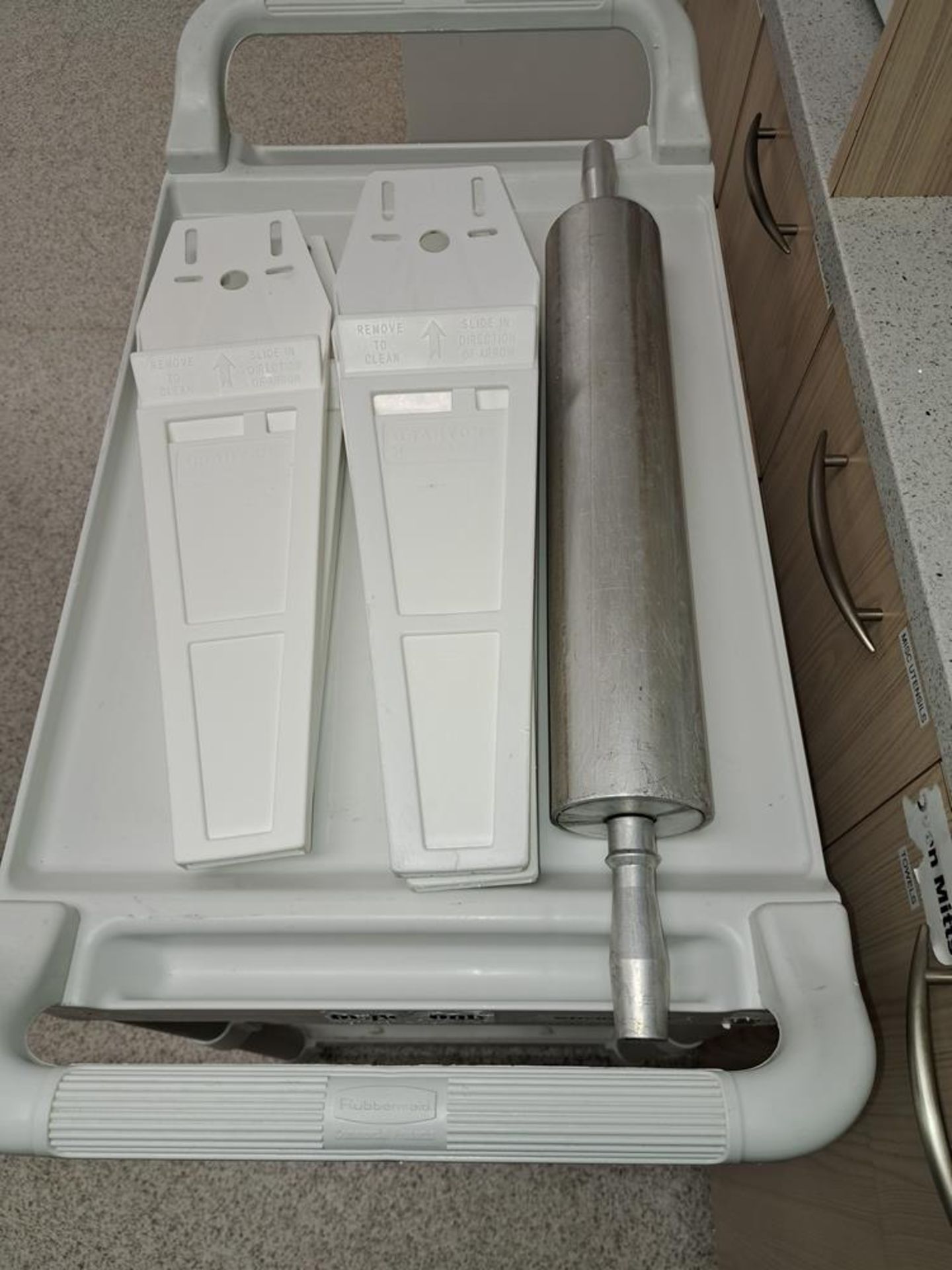 Lot Rubbermaid Utility Cart, (5) Knife sheaths, Aluminum Rolling Pan-Removal Is By Appointment - Image 2 of 2