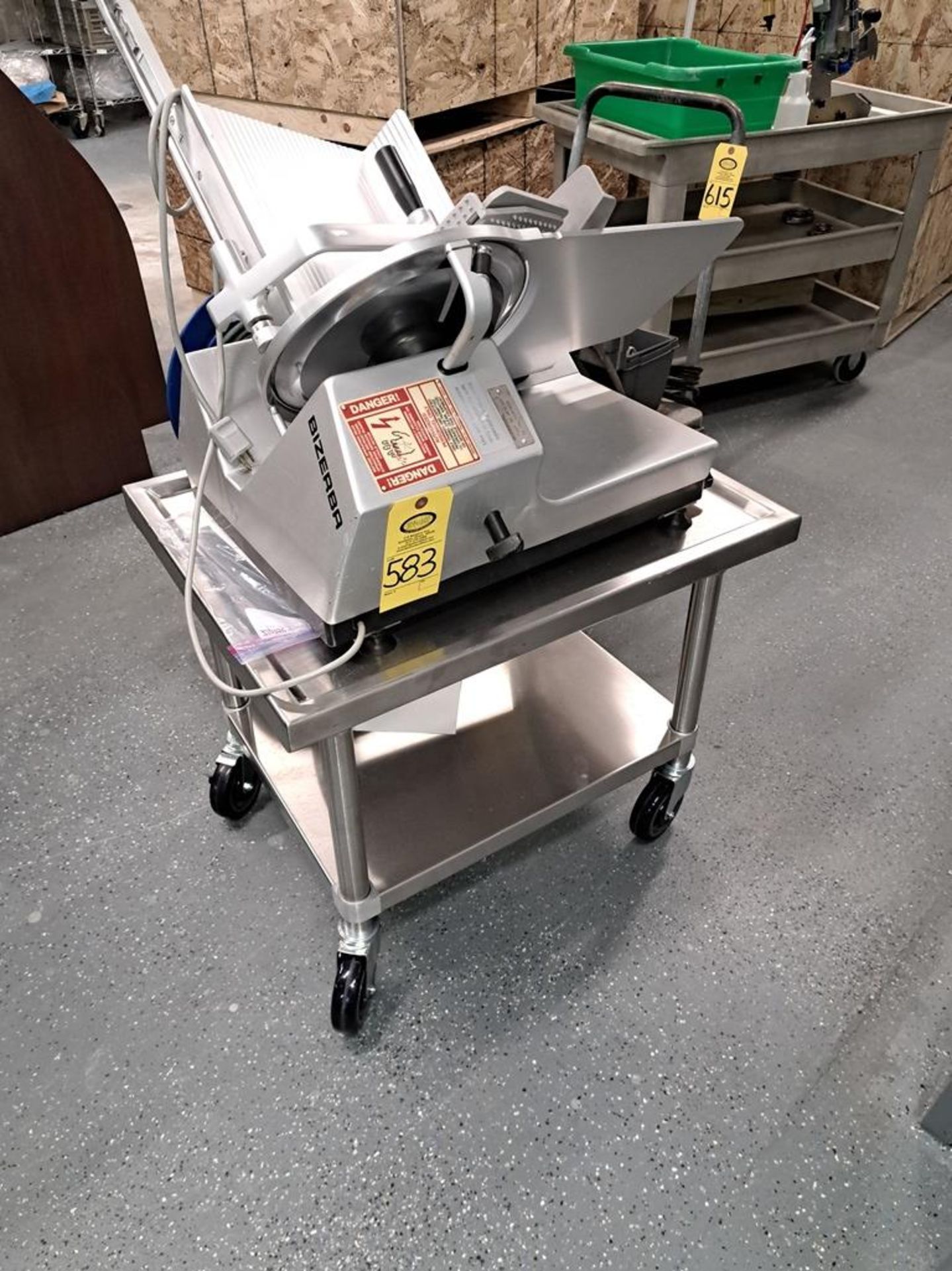 Bizerba Mdl. SEIZDU5 Deli Slicer, Ser. #10361658, on stainless steel cart-Removal Is By