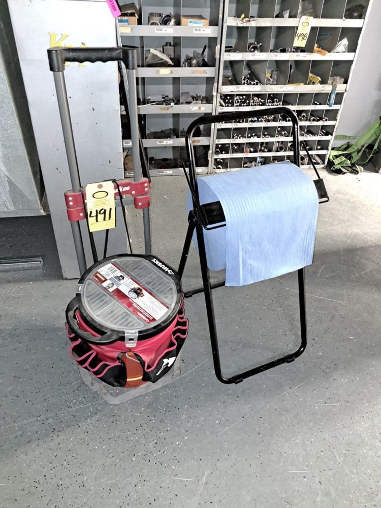 Lot (1) Milwaukee Tool Cart, (1) Towel Stand-Removal Is By Appointment Only-All Small Hand Carry