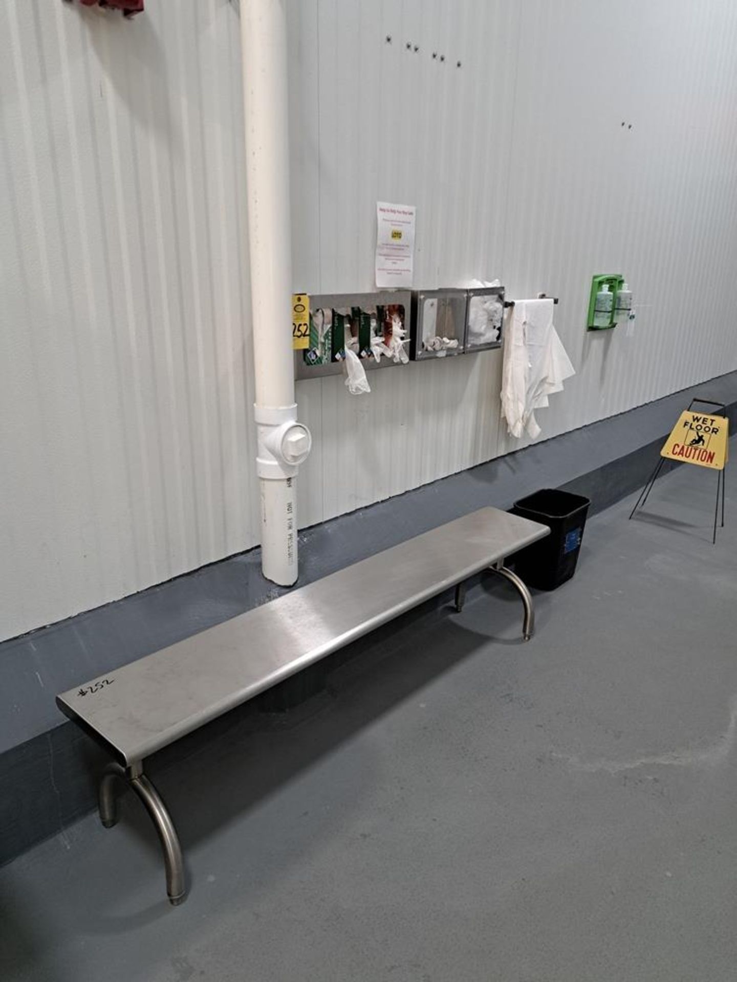 Lot Stainless Steel Bench, 6' long, P.P.E Caddy's, Eye Wash Station-Removal Is By Appointment Only-